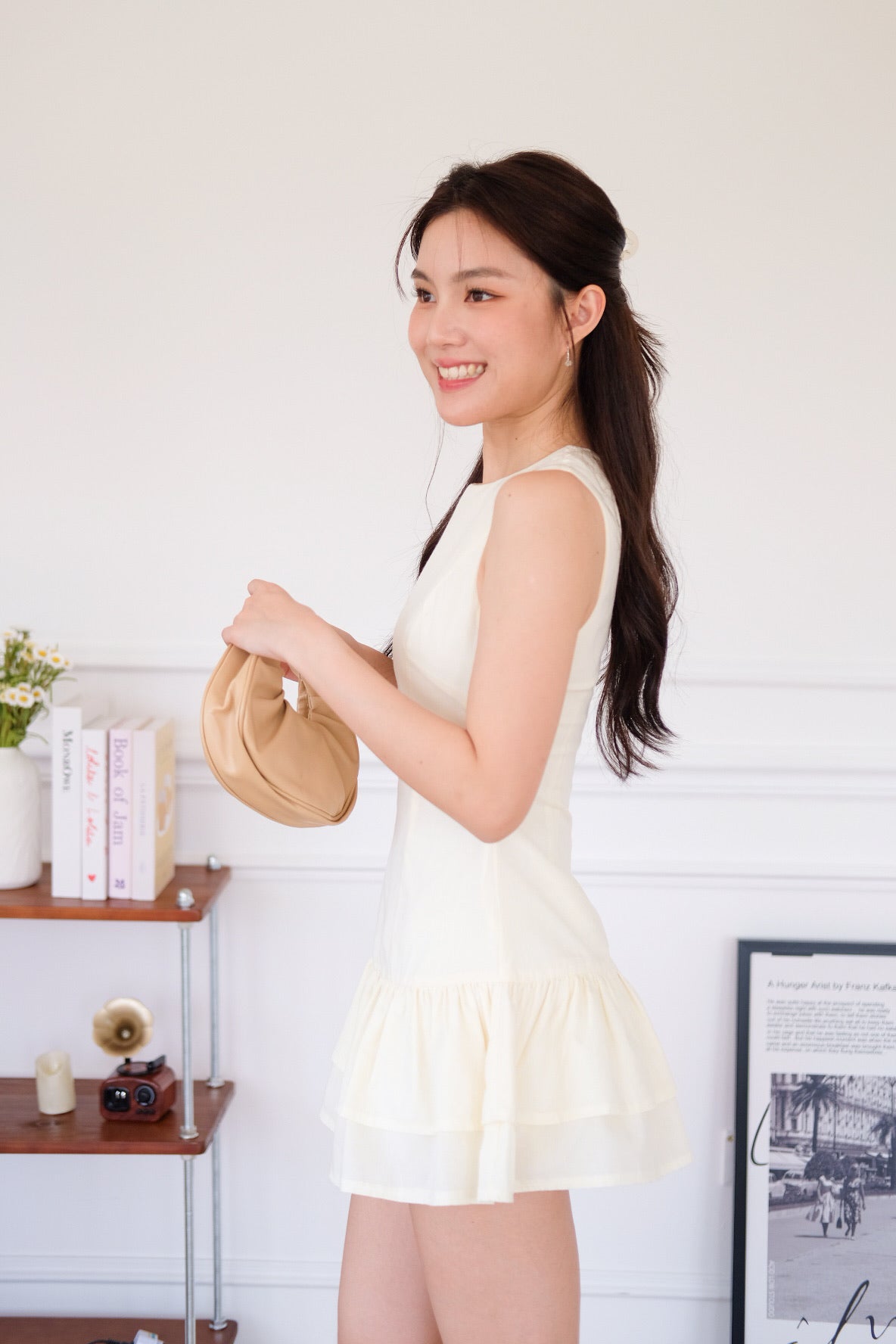 Minji Plaid Ruffle Dress (Light Yellow)