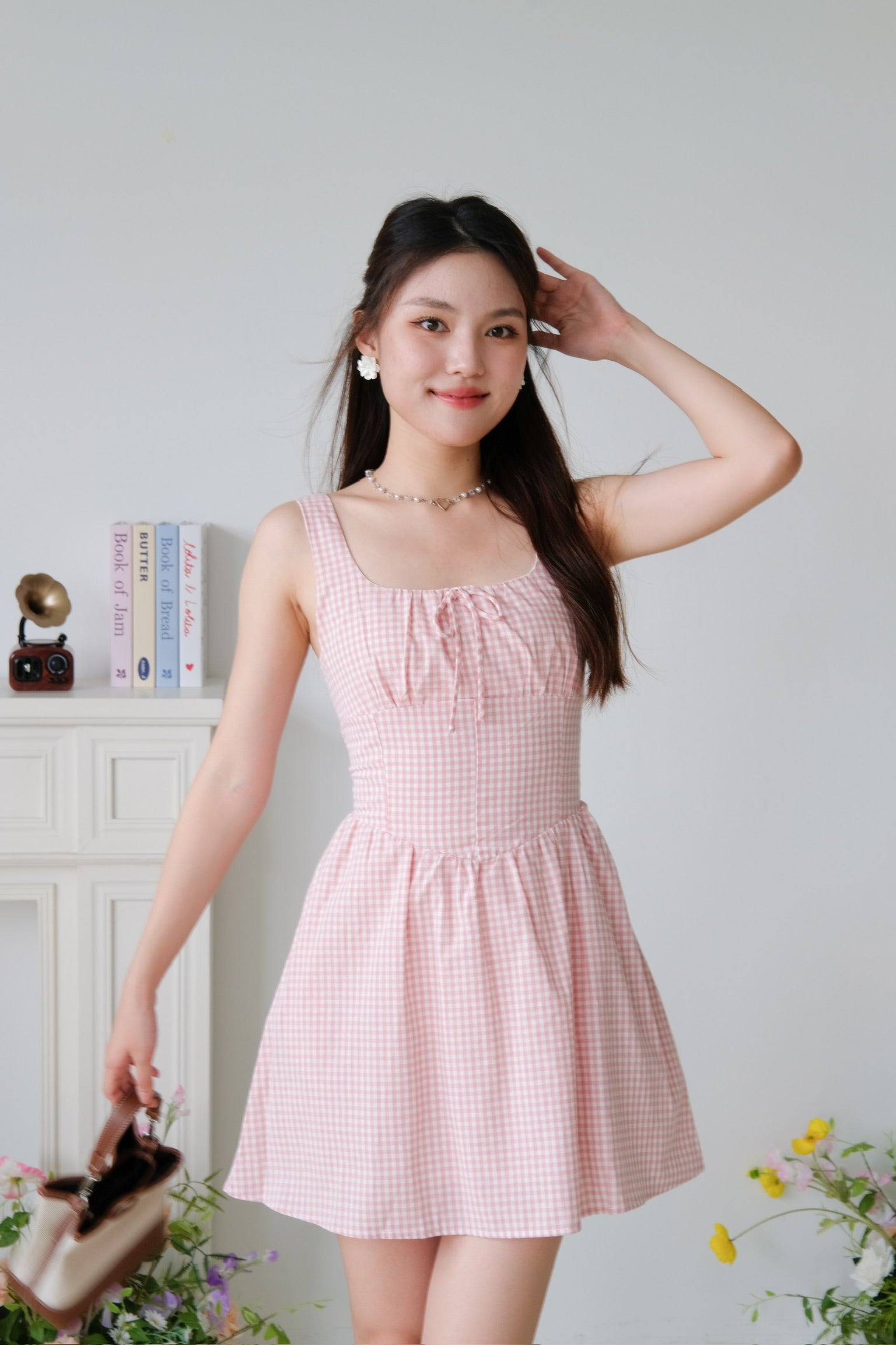 Tiffany Ruched Flare Dress (Pink Plaid)