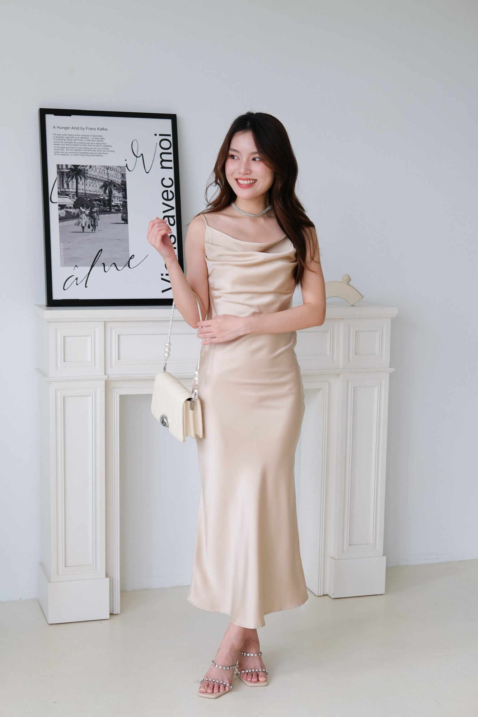 Victoria Cowl Satin Bareback Maxi Dress (Champagne)