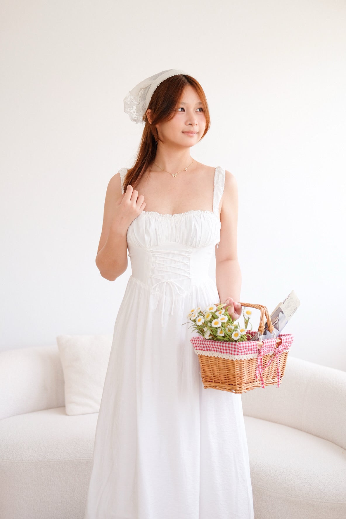 White Floral Organza Midaxi Dress