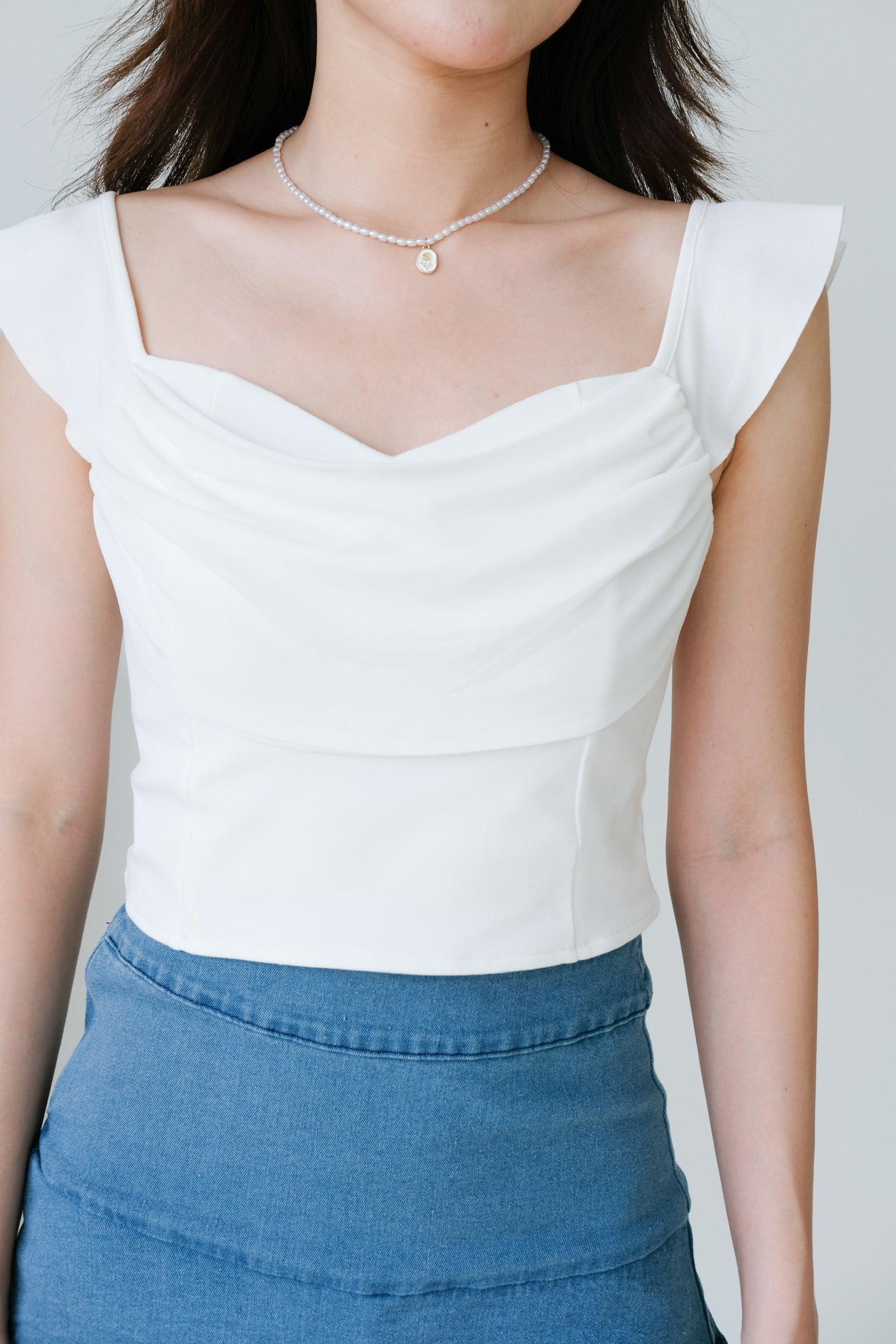 Aurora Ruched Drape Crop (White)