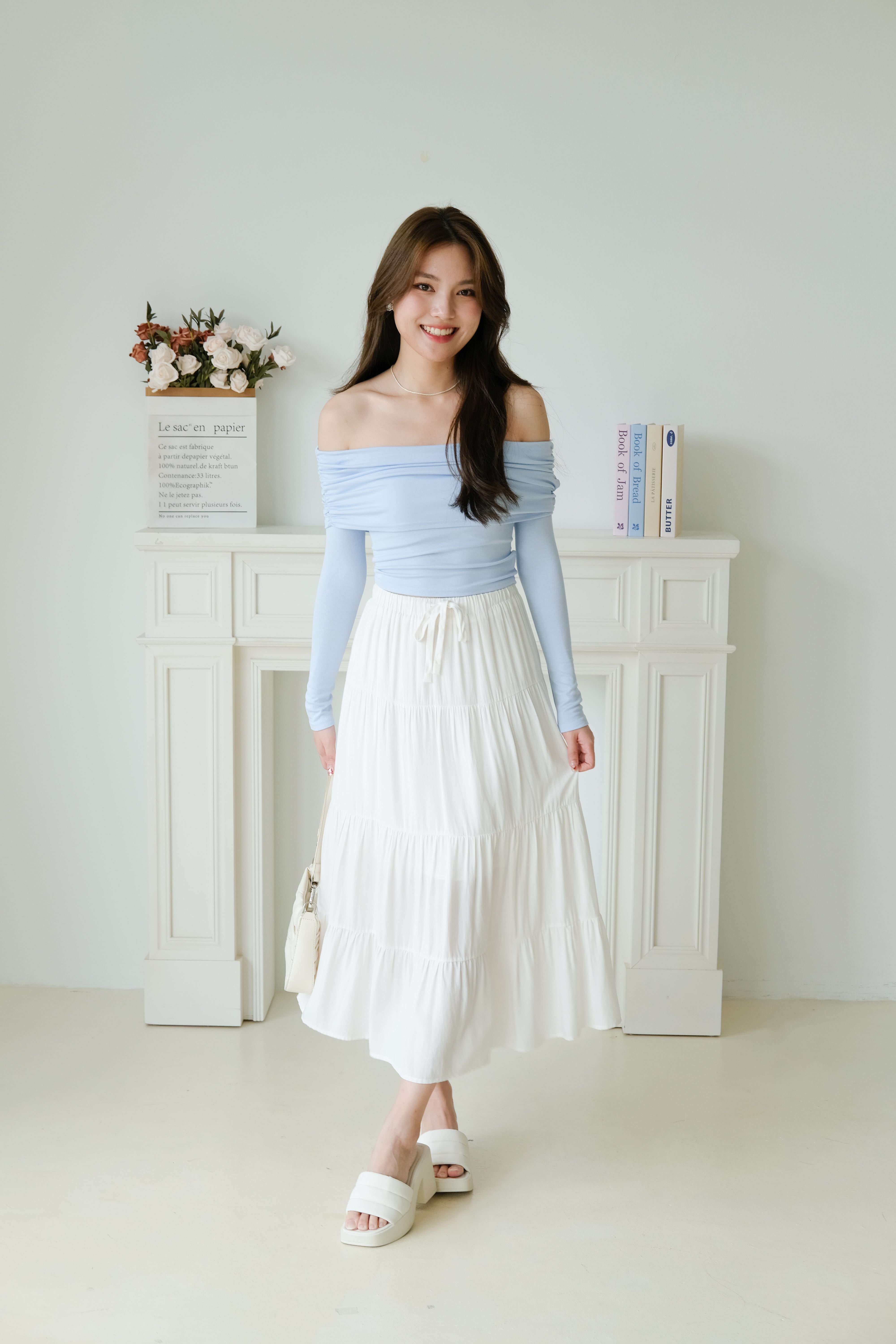 Juliette Overlap Off Shoulder Top (Baby Blue)