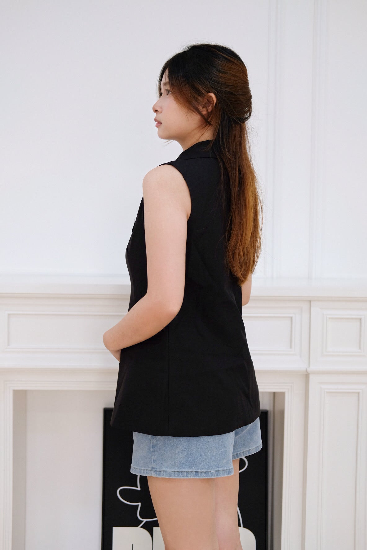 Blazer Vest Button Outerwear (Black)