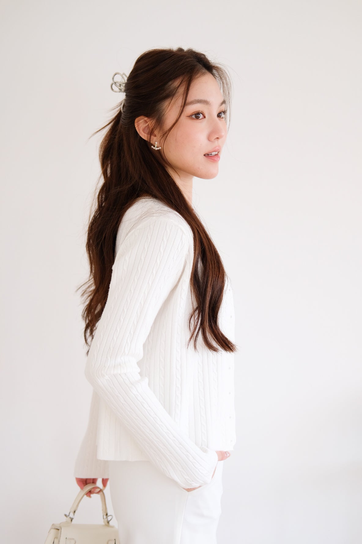 Sharlyn Cable Knit Cardigan (White)