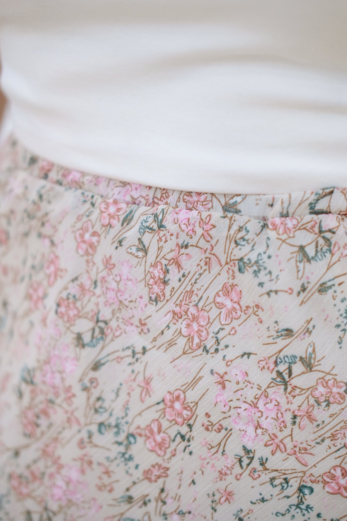 Khaki Floral Knee Length Skirt