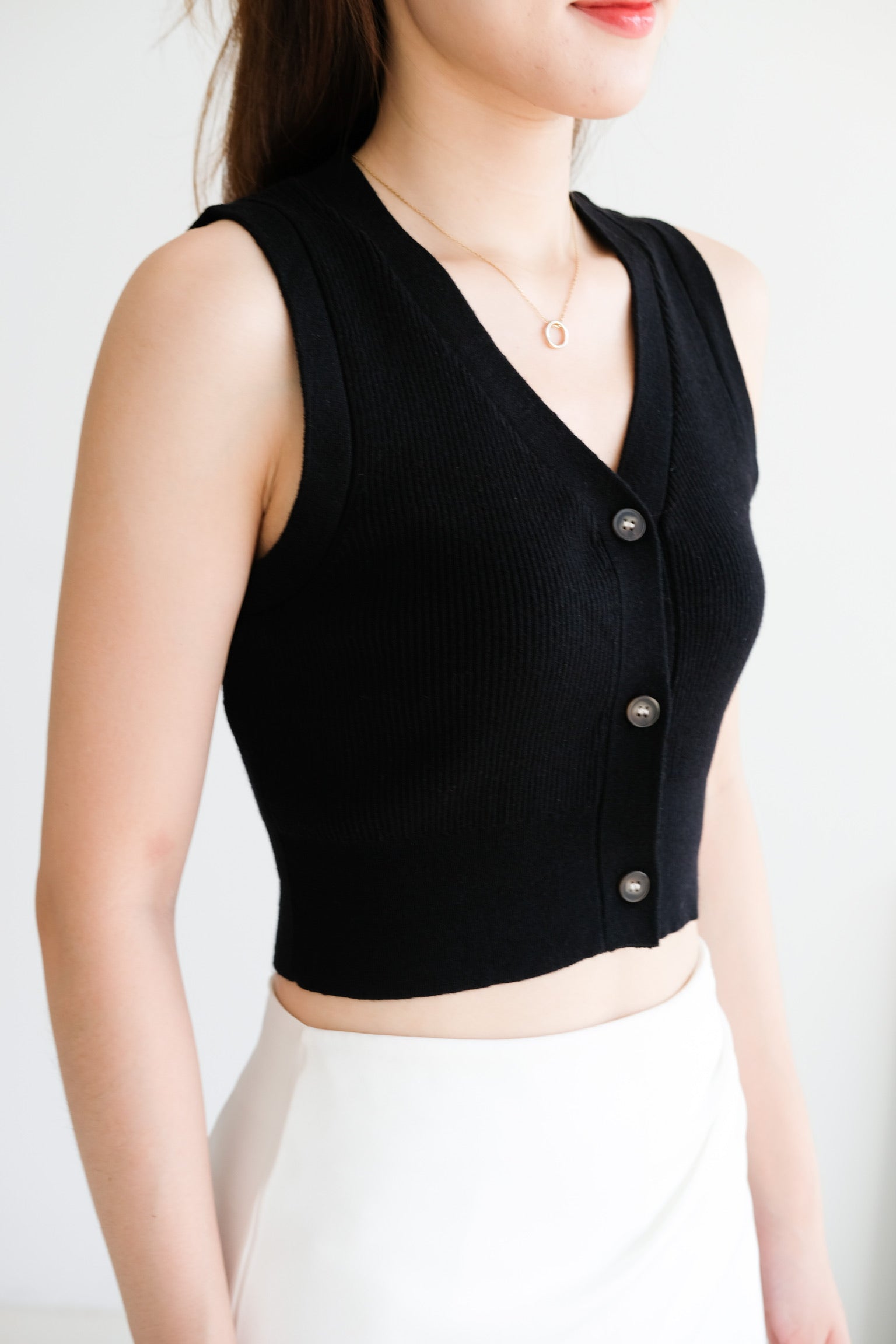 Nadia V Neck Vest Top (Black)