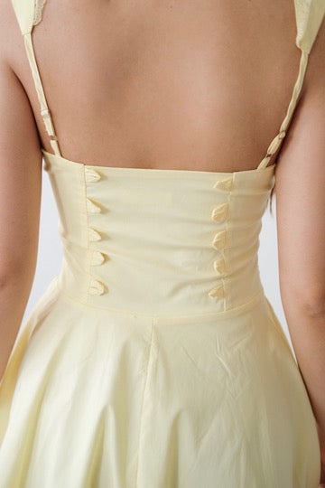 Yellow Midi Dress with Lace Straps