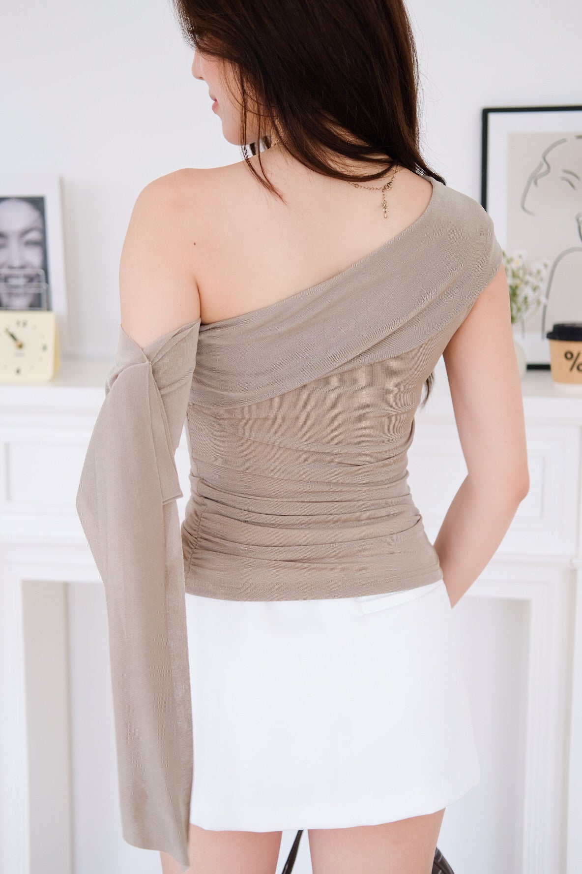 Erika Draped Off Shoulder Top (Smoky Green)