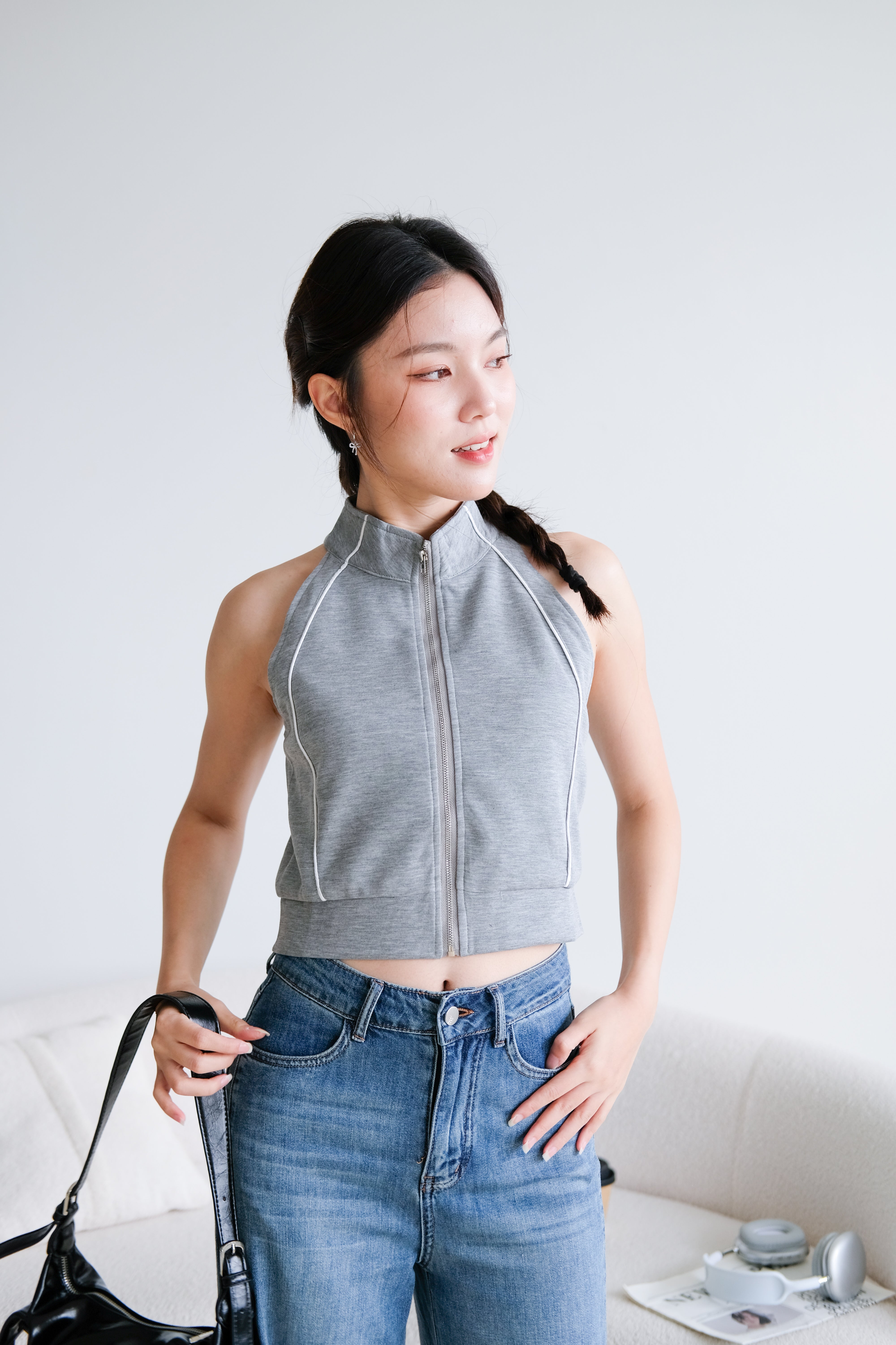 Fred Sporty Halter Top (Grey)