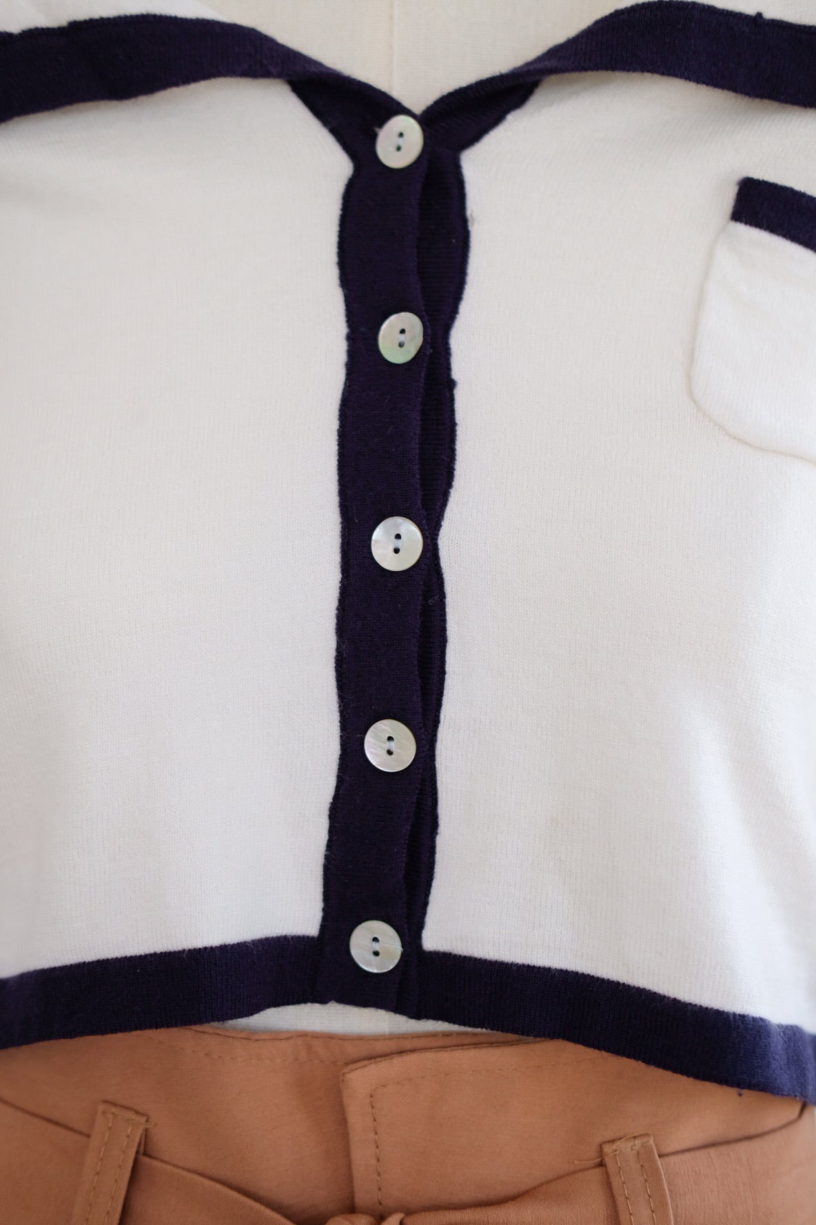 White Soft Contrast Long Sleeves Top