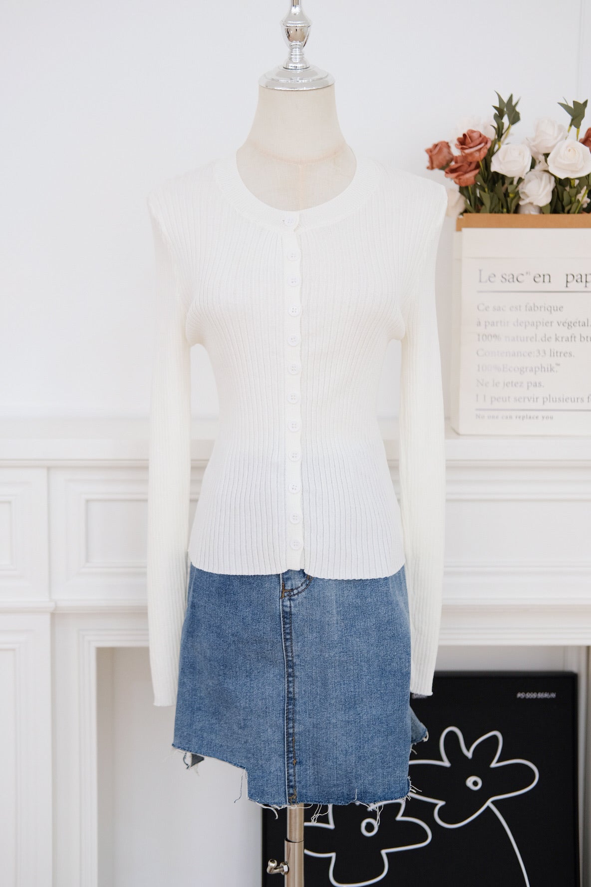 White Long Sleeve Knit Top