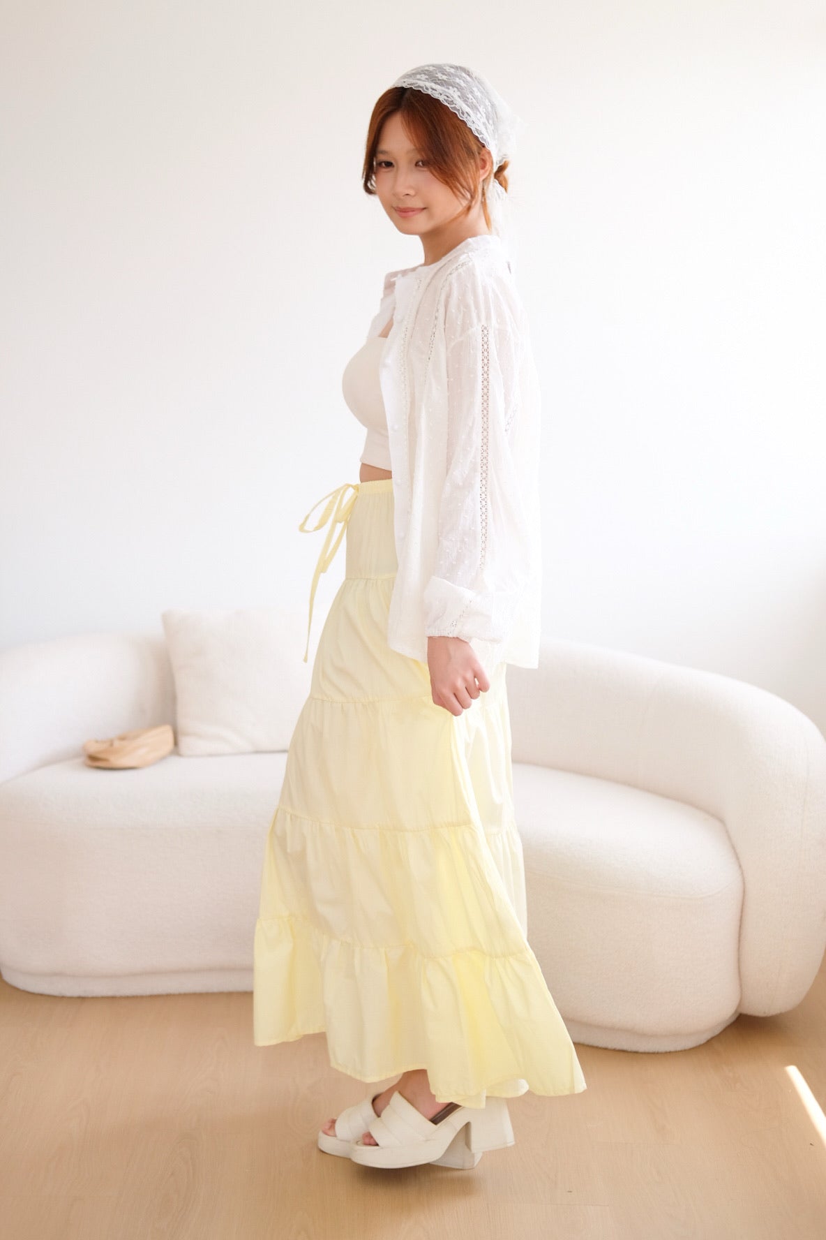 Yellow Tiered Ribbon Maxi Skirt