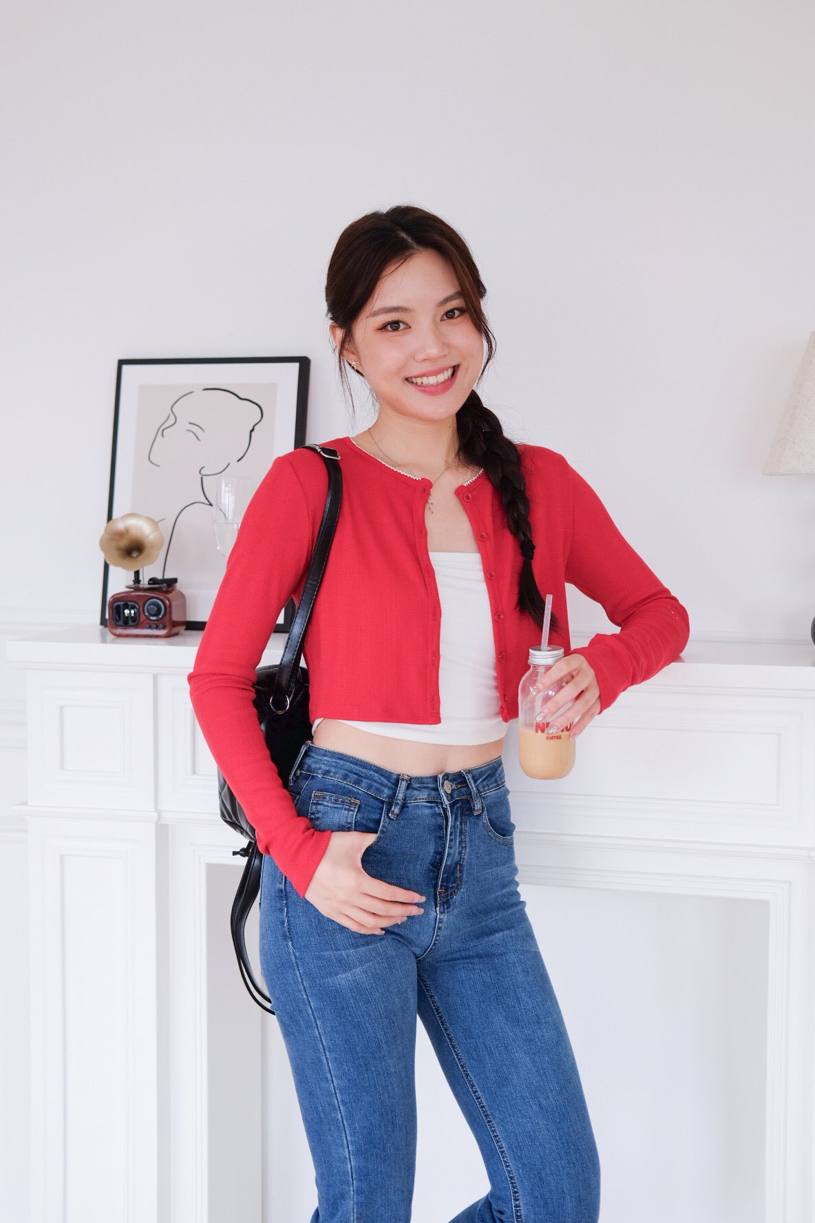 Danielle Cropped Cardigan (Red)