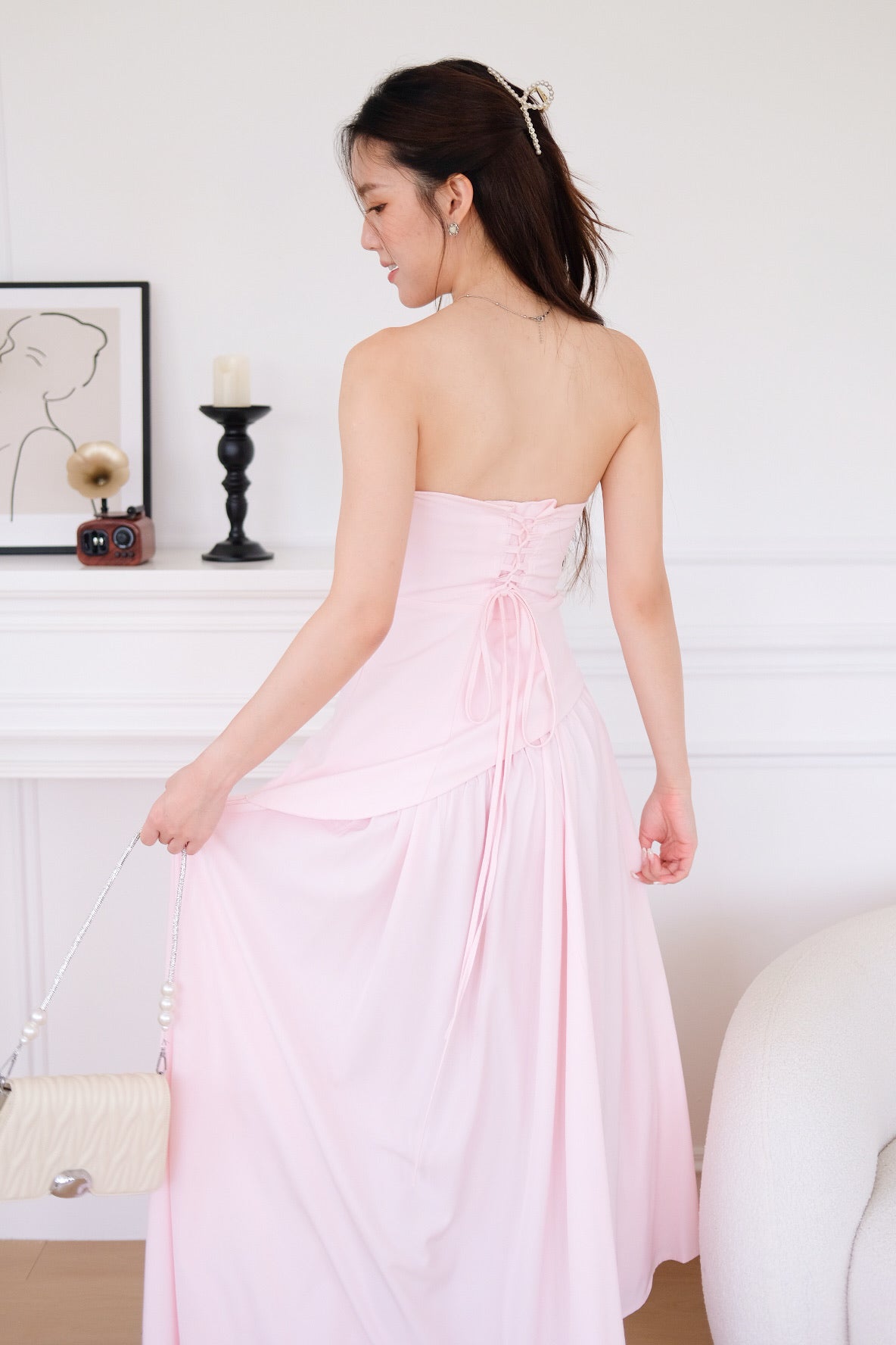 Kellie Asymmetrical Tube Maxi Dress (Baby Pink)
