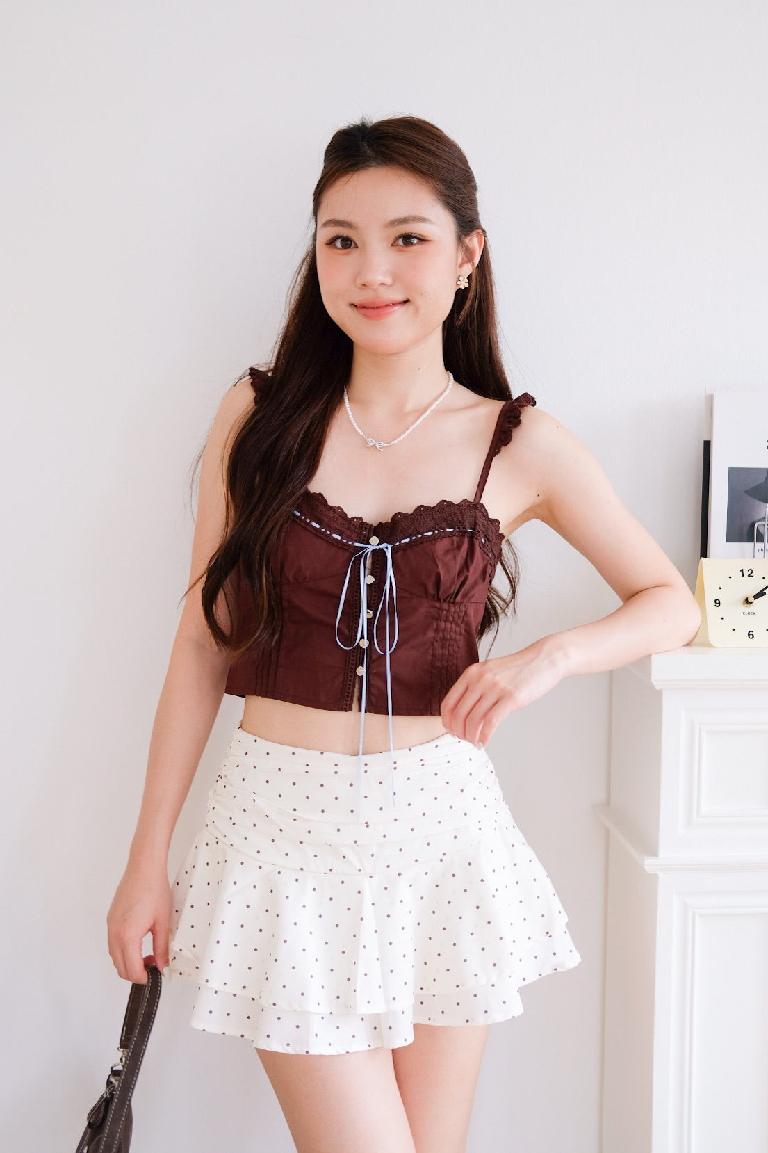 Belle Eyelet Coquette Crop Top (Brown)