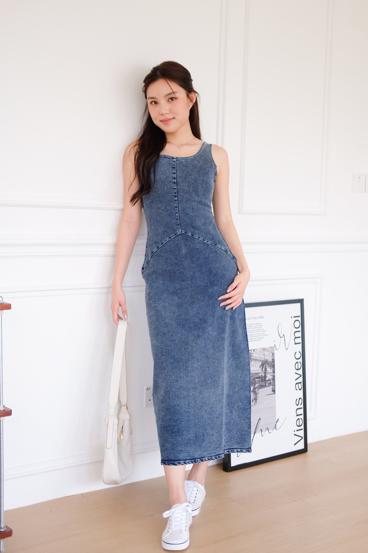 Revolution A Line Denim Maxi Dress (Dark Blue)