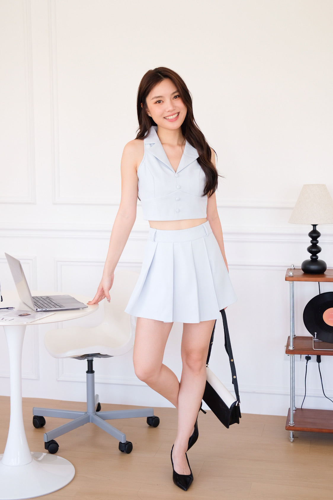 Sherina Vest Skort Set (Baby Blue)