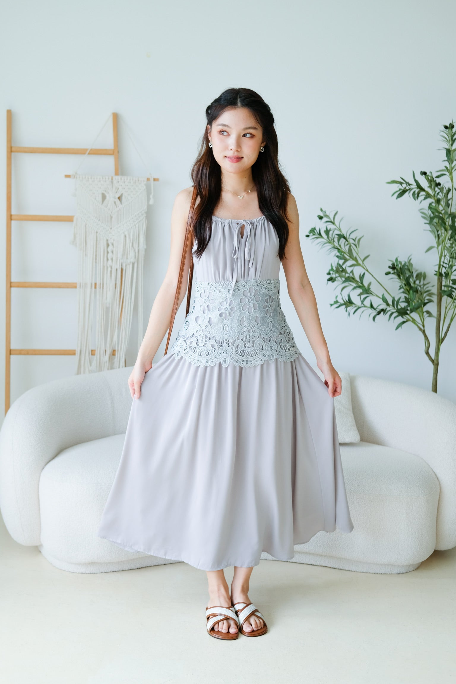 Saphira Crochet Maxi Dress (Purplish Grey)