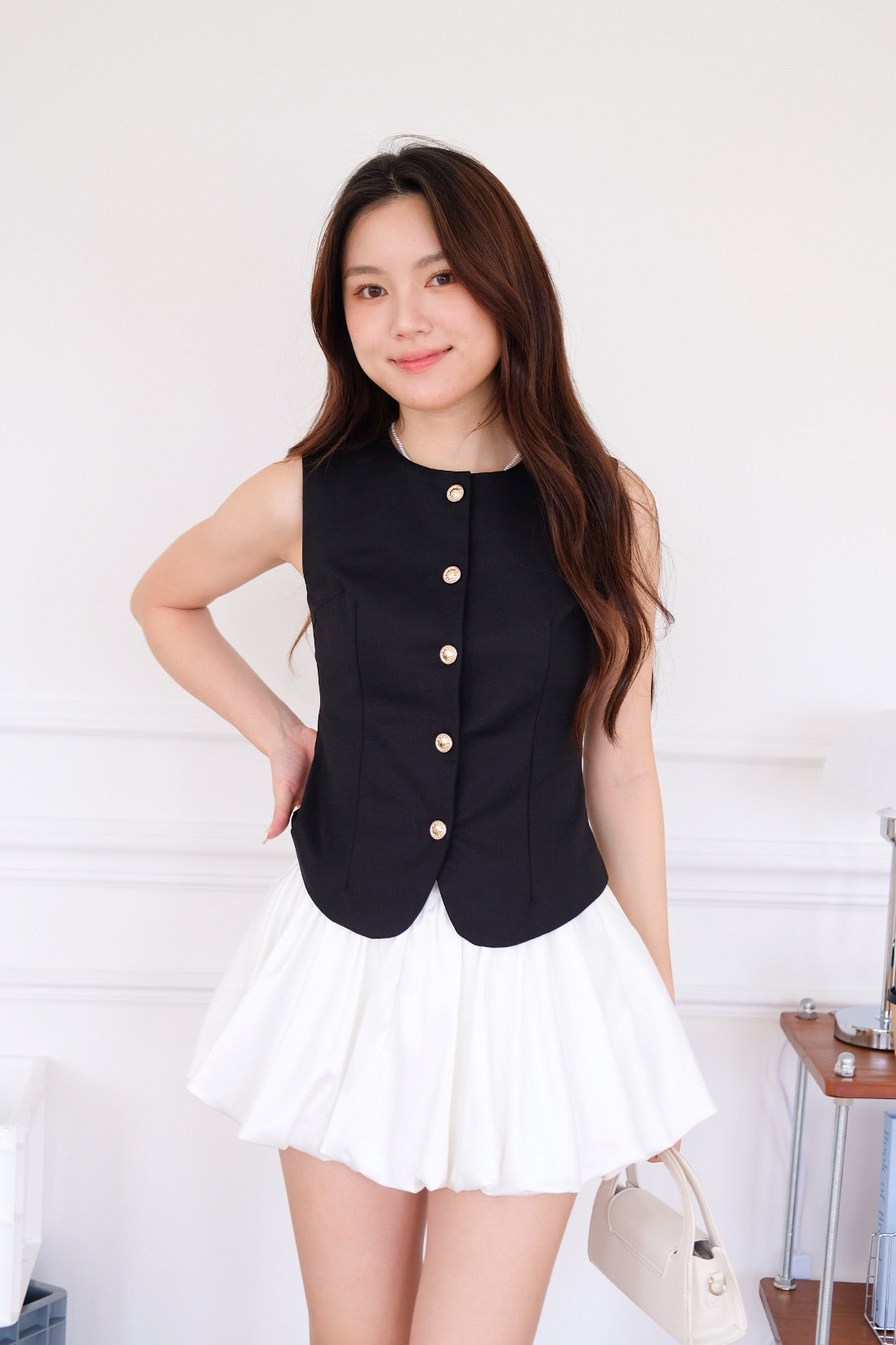 Liora Bubble Satin Skirt (White)