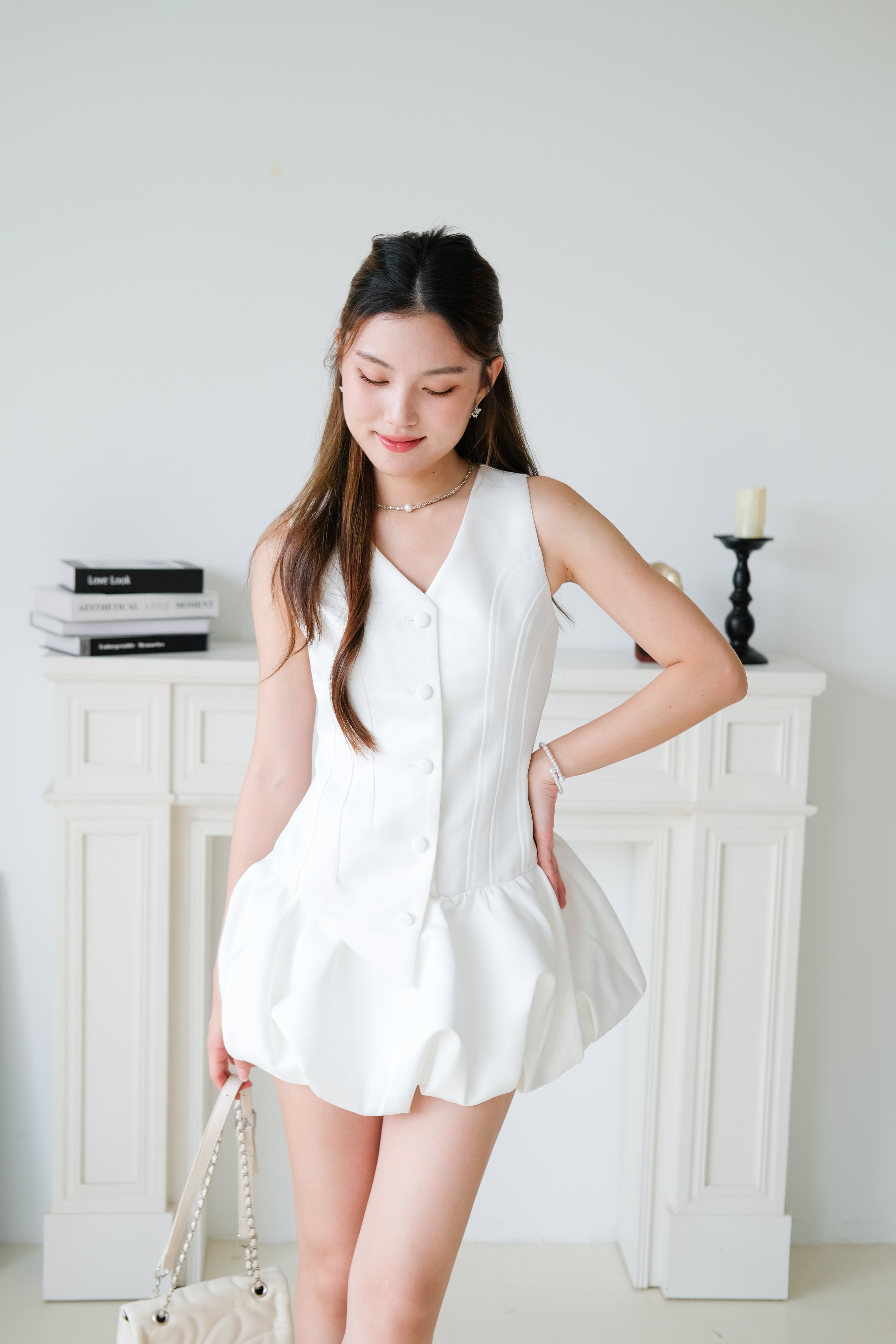 Elise Sculpted Bubble Dress (White)