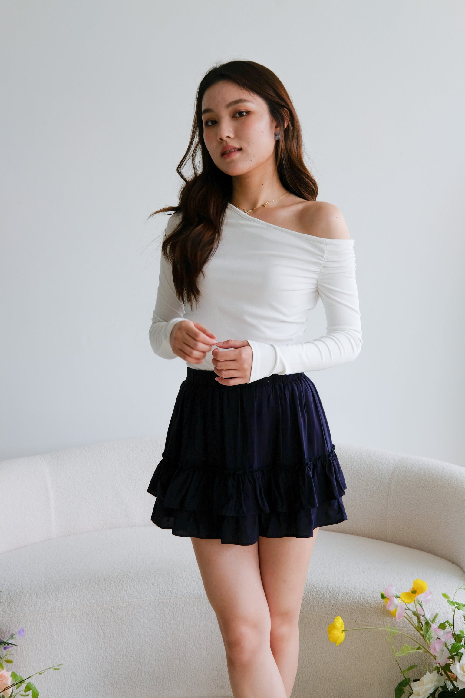 Mandy Ruffle Mini Skirt (Navy Blue)