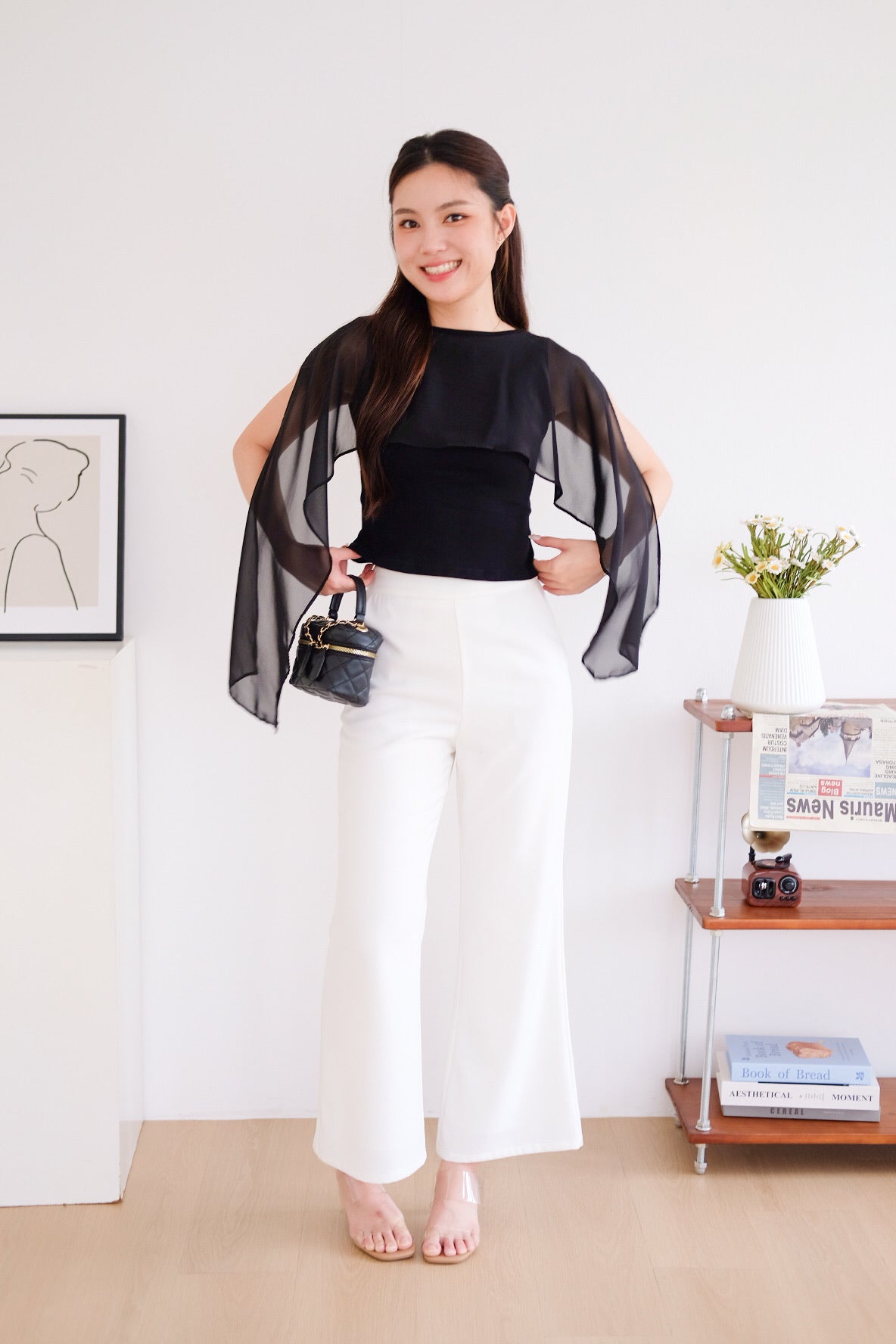 Lustre Cape Boatneck Top (Black)