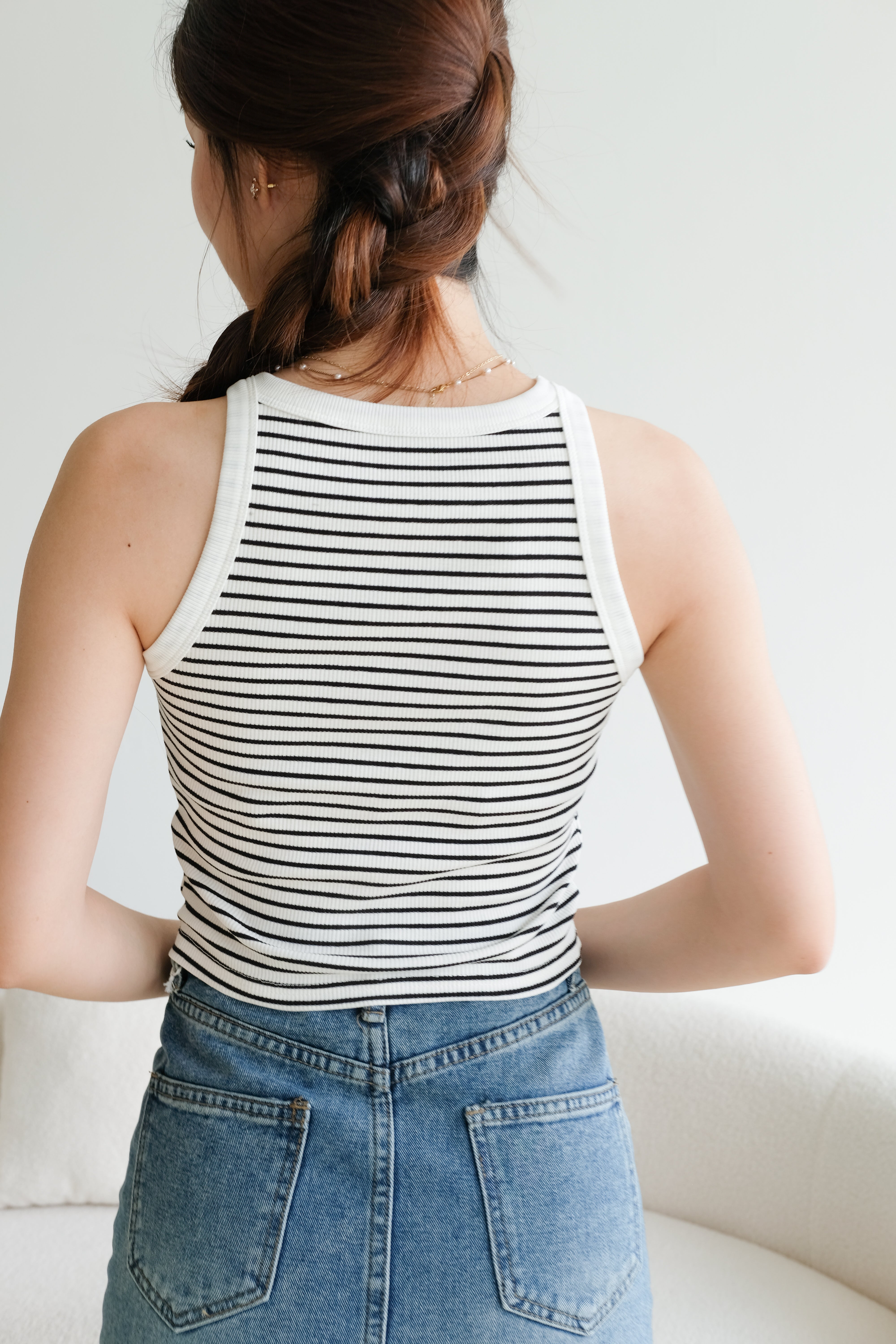 Harper Contrast Halter Crop (White Stripes)