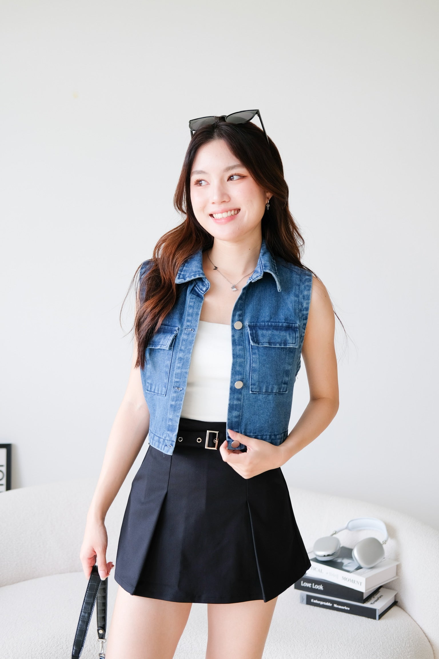 Divine Collared Denim Vest (Medium Blue)