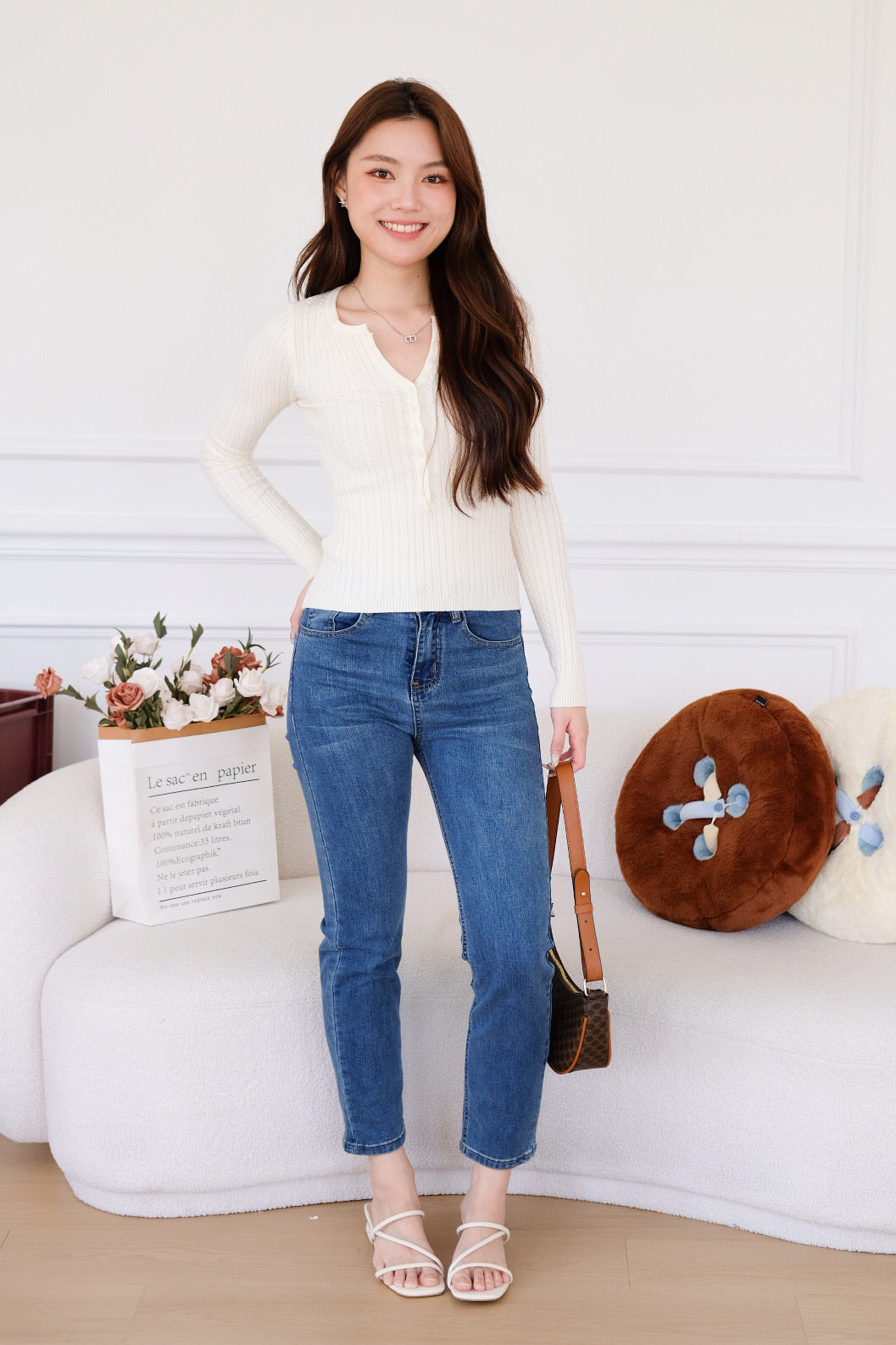 Cecily Buttoned Long Sleeves Knit Top (Cream) [ETA 13 Oct]