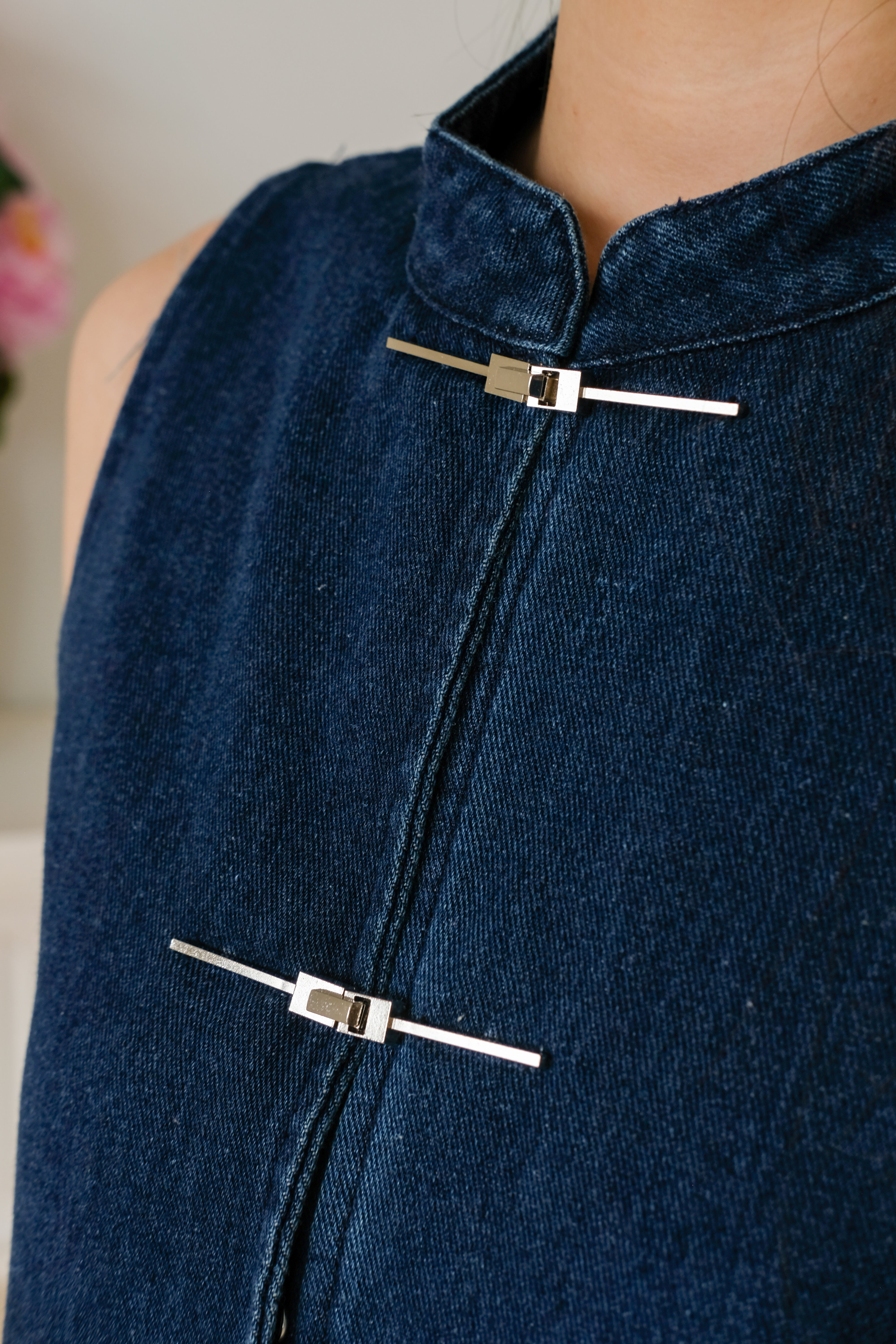 Asa Denim Cheongsam Crop (Dark Blue)