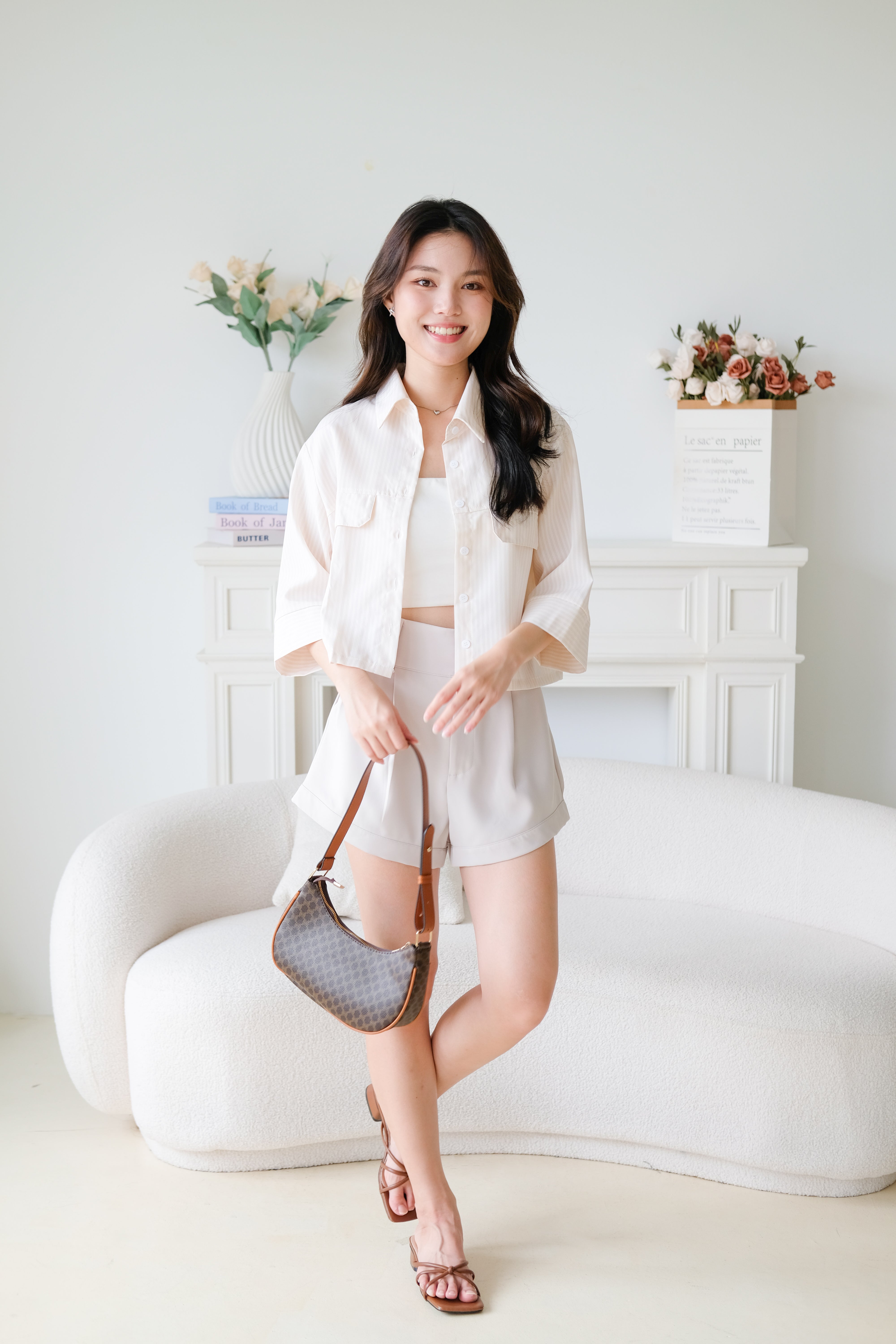 Carsen Stripes Oversized Blouse (Beige)