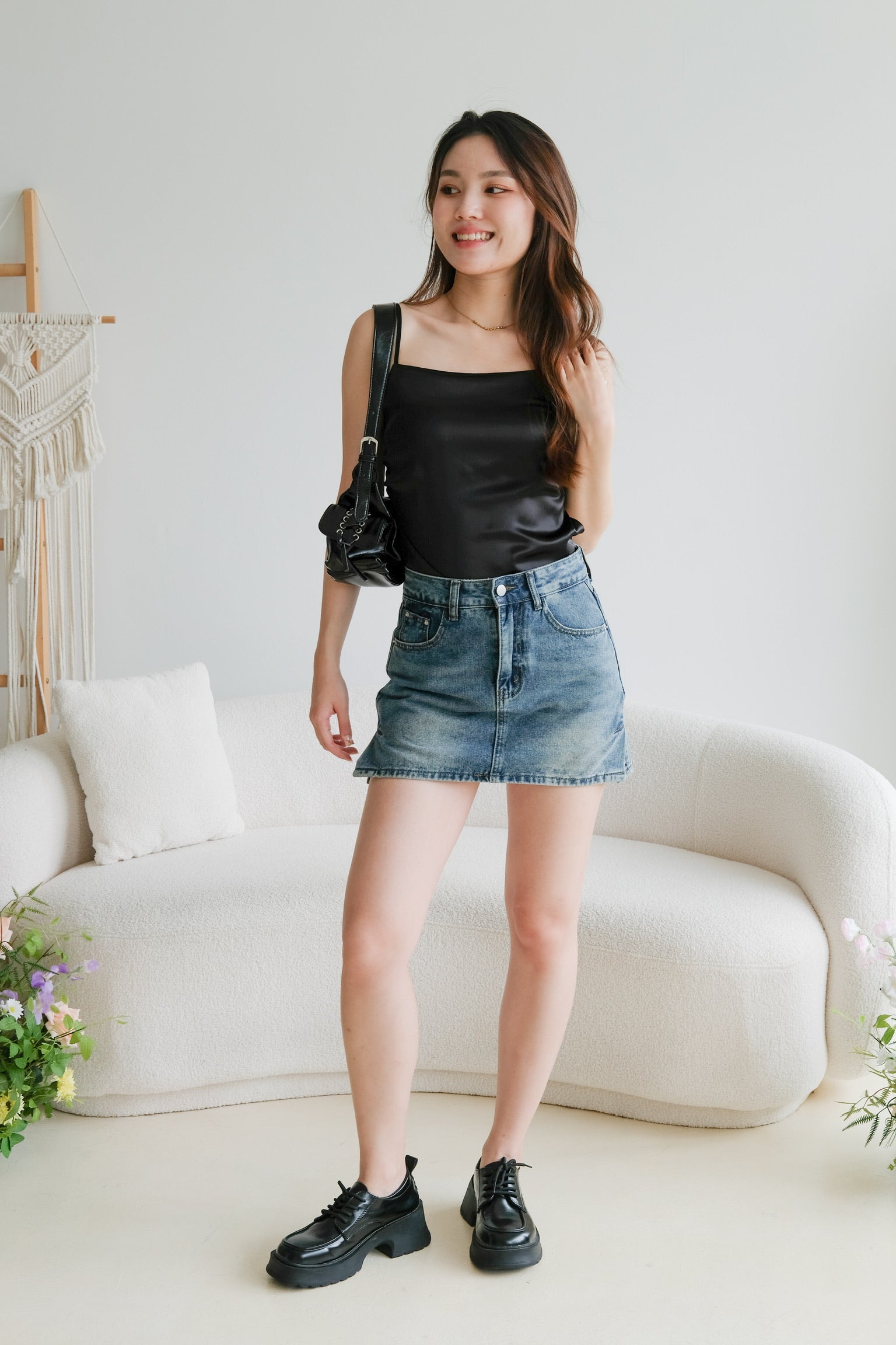 Emma Bareback Satin Top (Black)