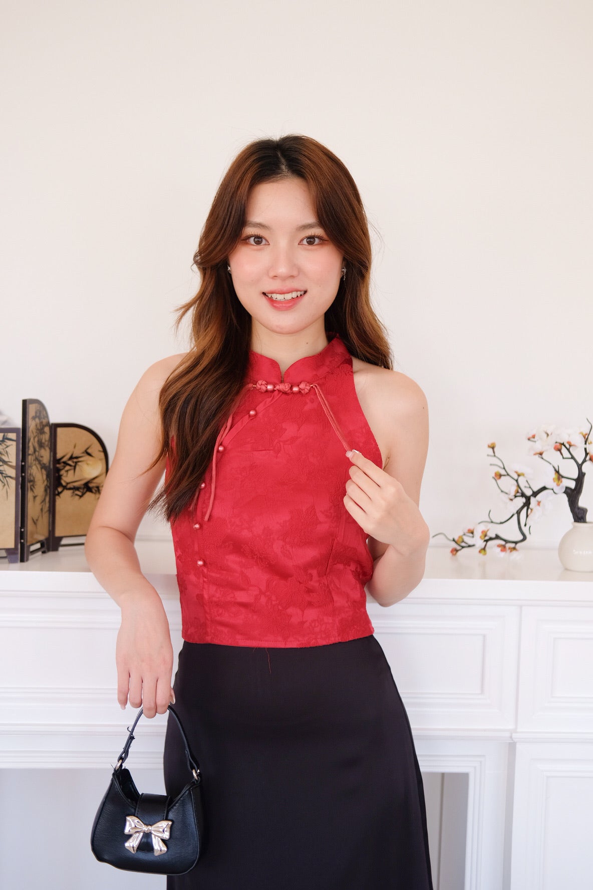 吉雅 Gia Halter Cheongsam Crop Top (Red)
