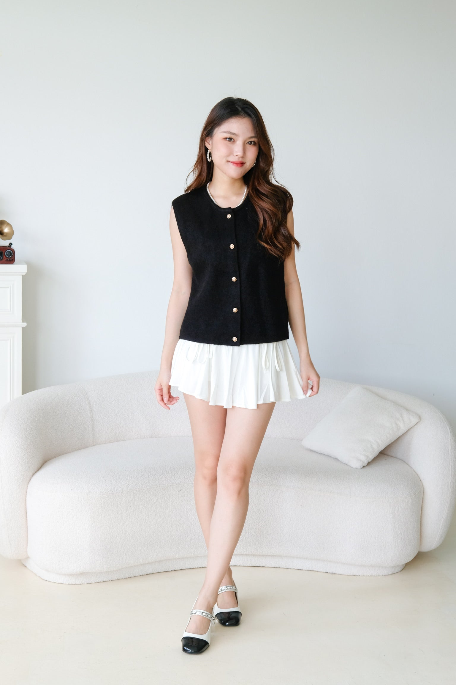 Clara Gold Button Vest Top (Black)