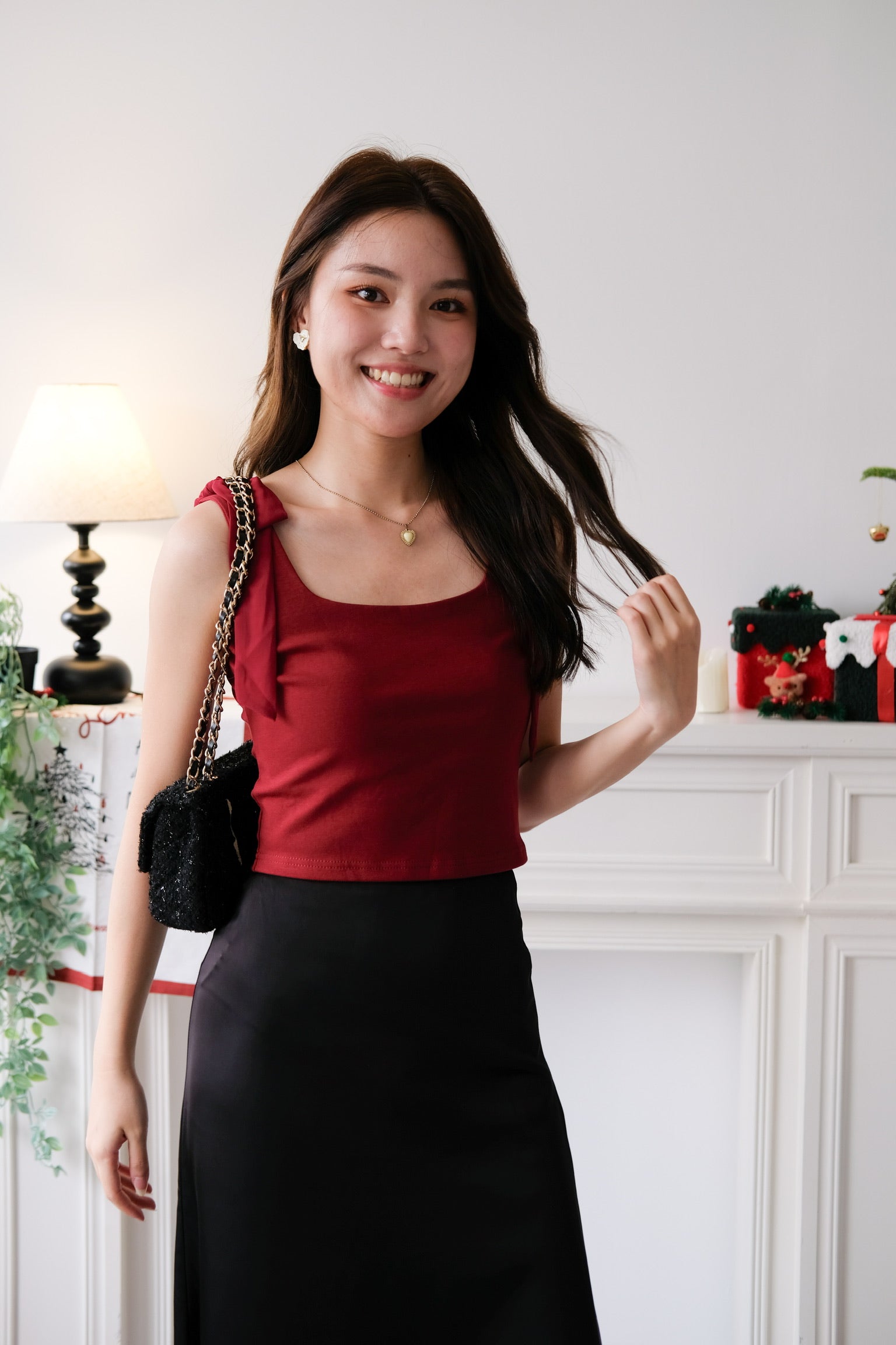 Bridget Self Tie Ribbon Crop Top (Maroon)