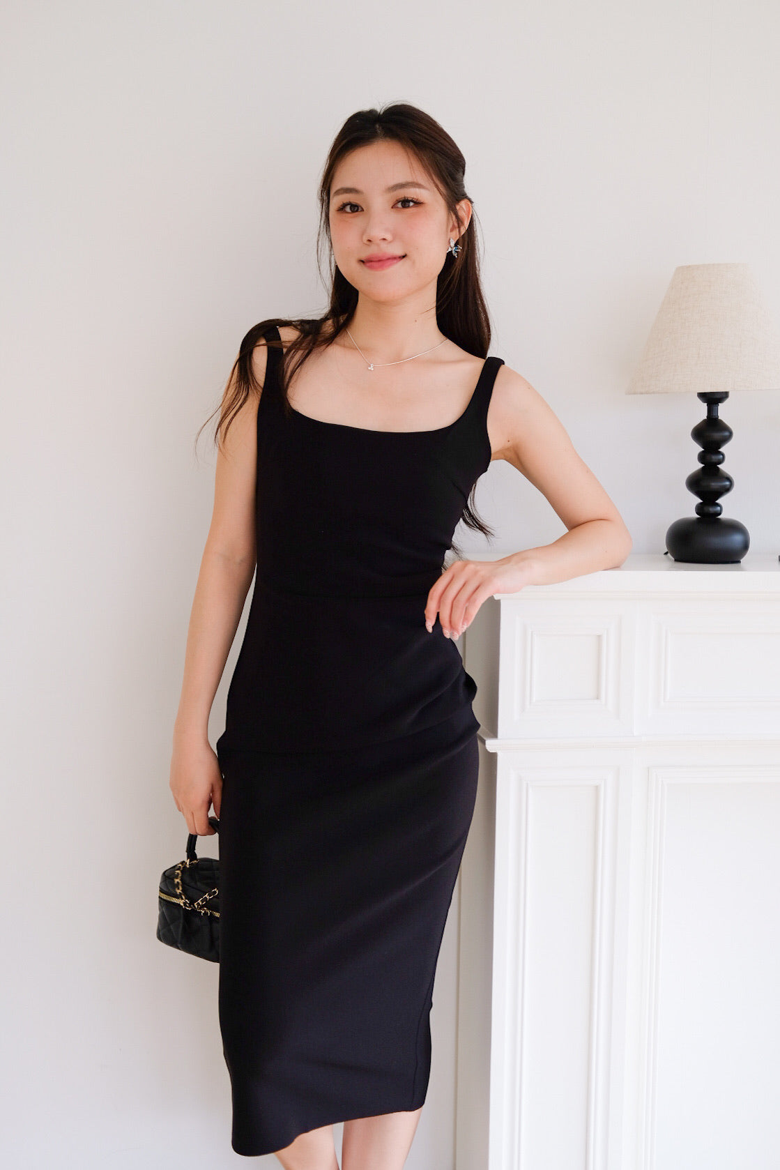 Claude Ruchea Slim Fit Midi Dress (Black)