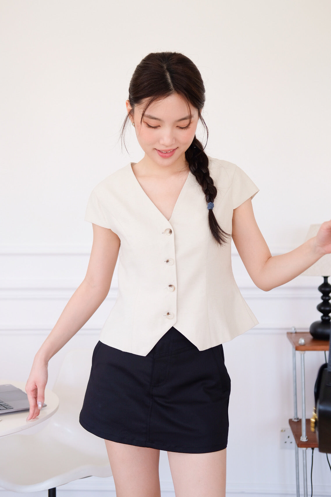 Midori Muji Button Top (Oat Beige)