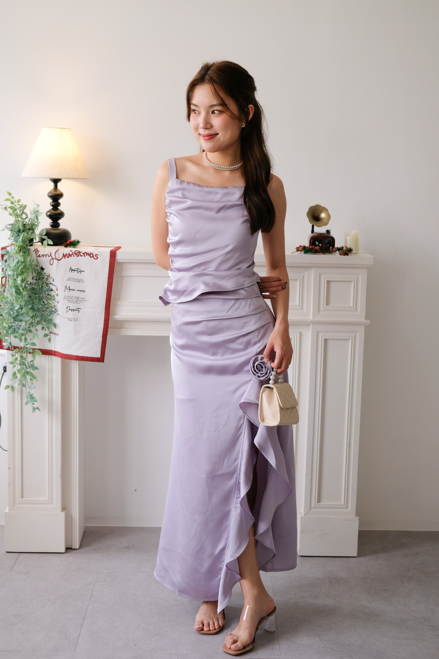 Soiree Satin Asymmetrical Dinner Set (Lilac)