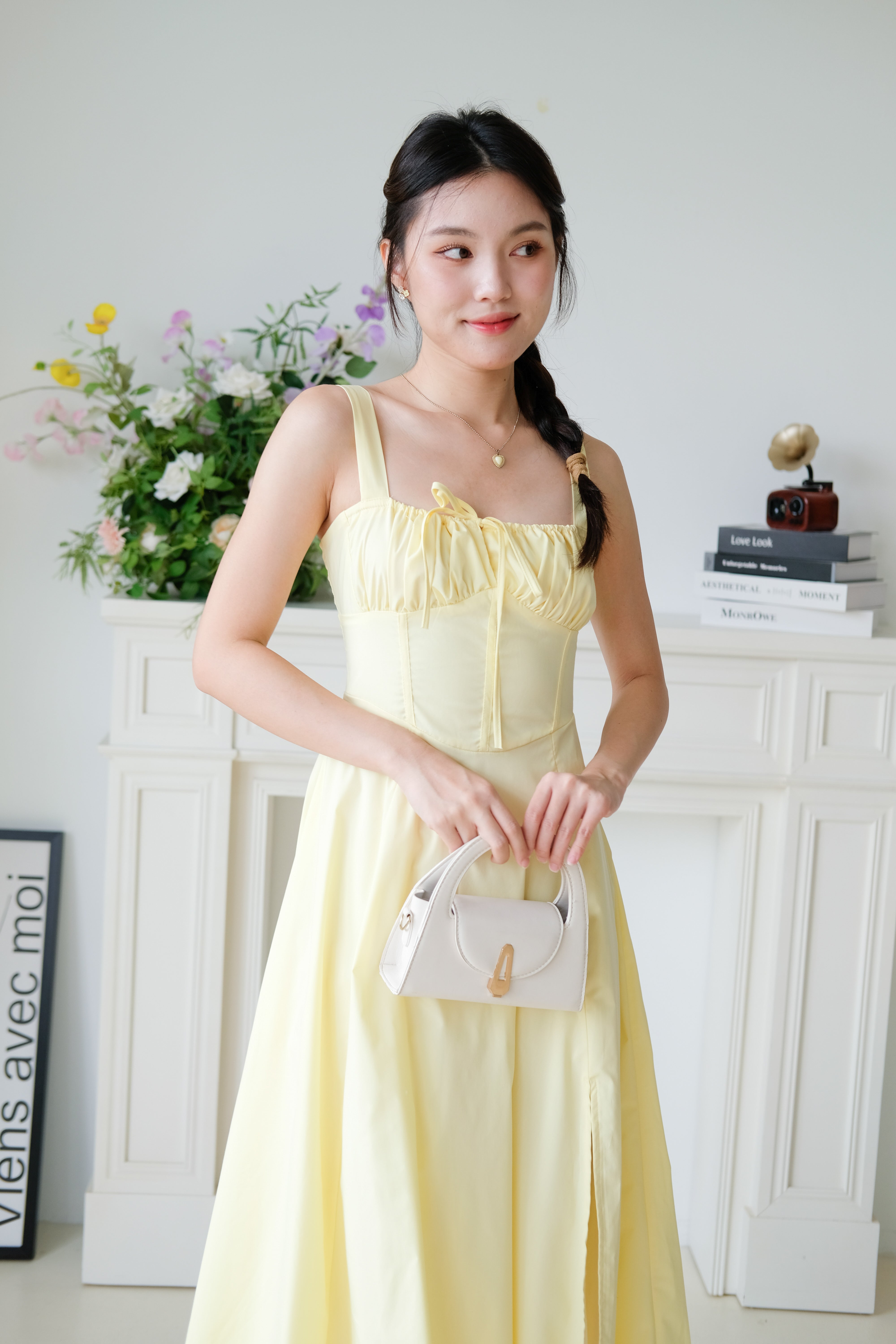Claire Ruched Slit Midaxi Dress (Sunshine Yellow)