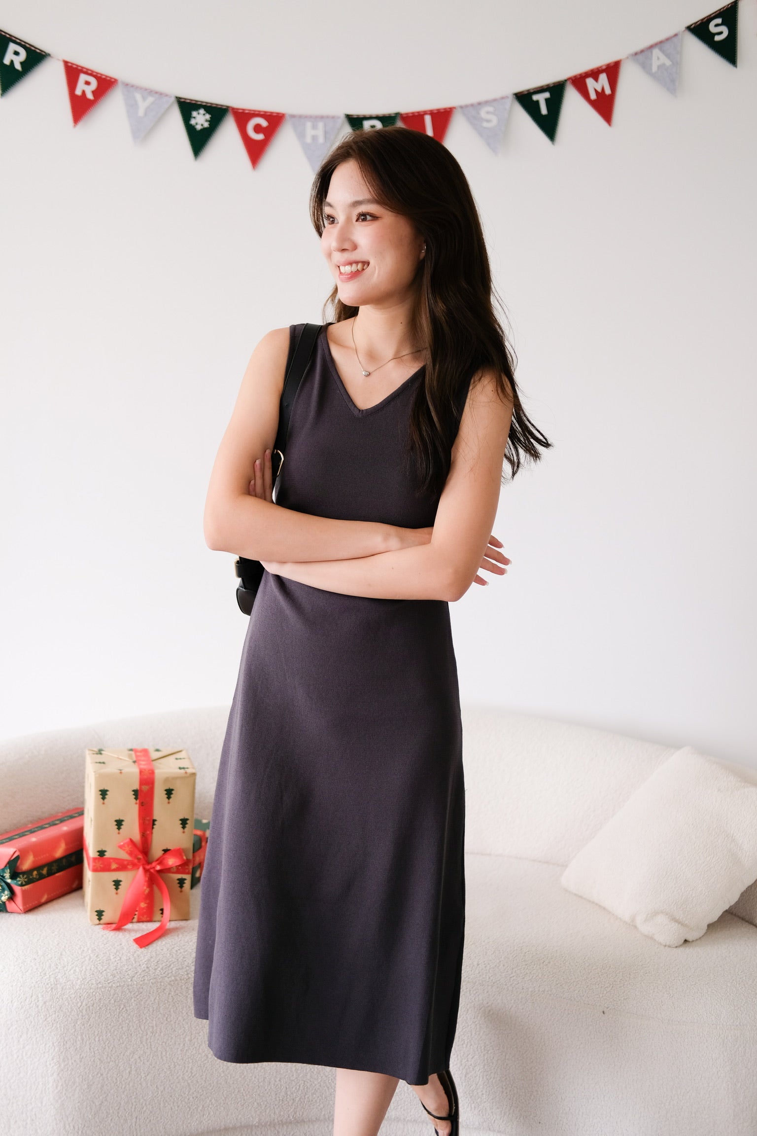 Roxanne Knit Comfy Midaxi Dress (Dark Grey)