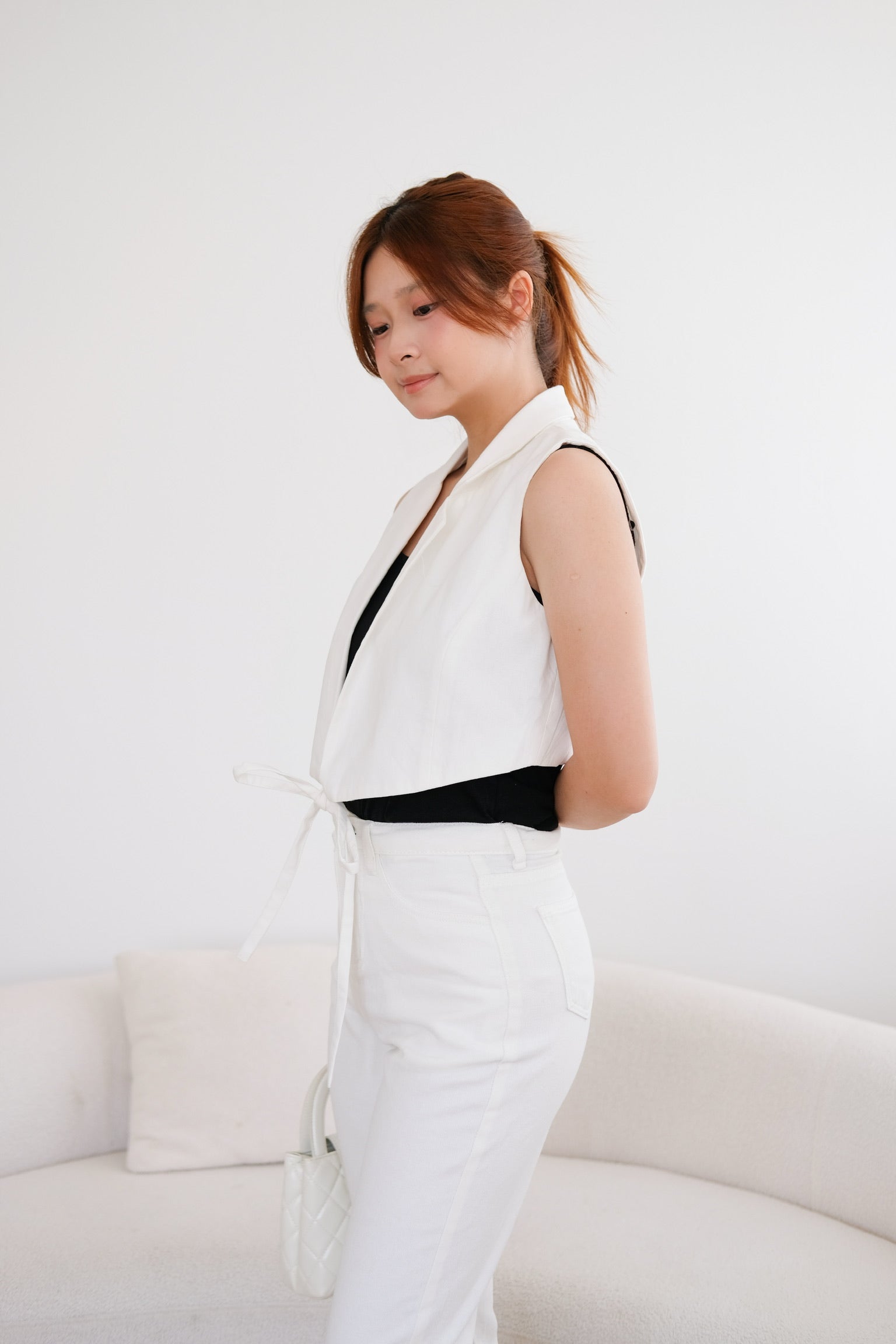 White Collared Ribbon Vest Outer