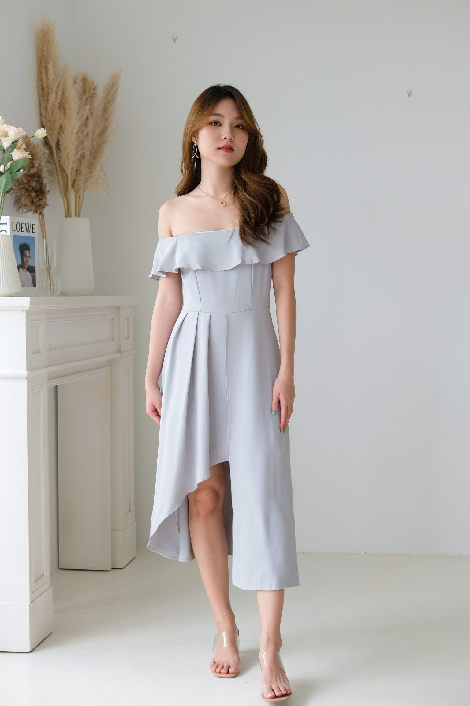 Danielle Ruffle Asymmetrical Maxi Dress (Sage)