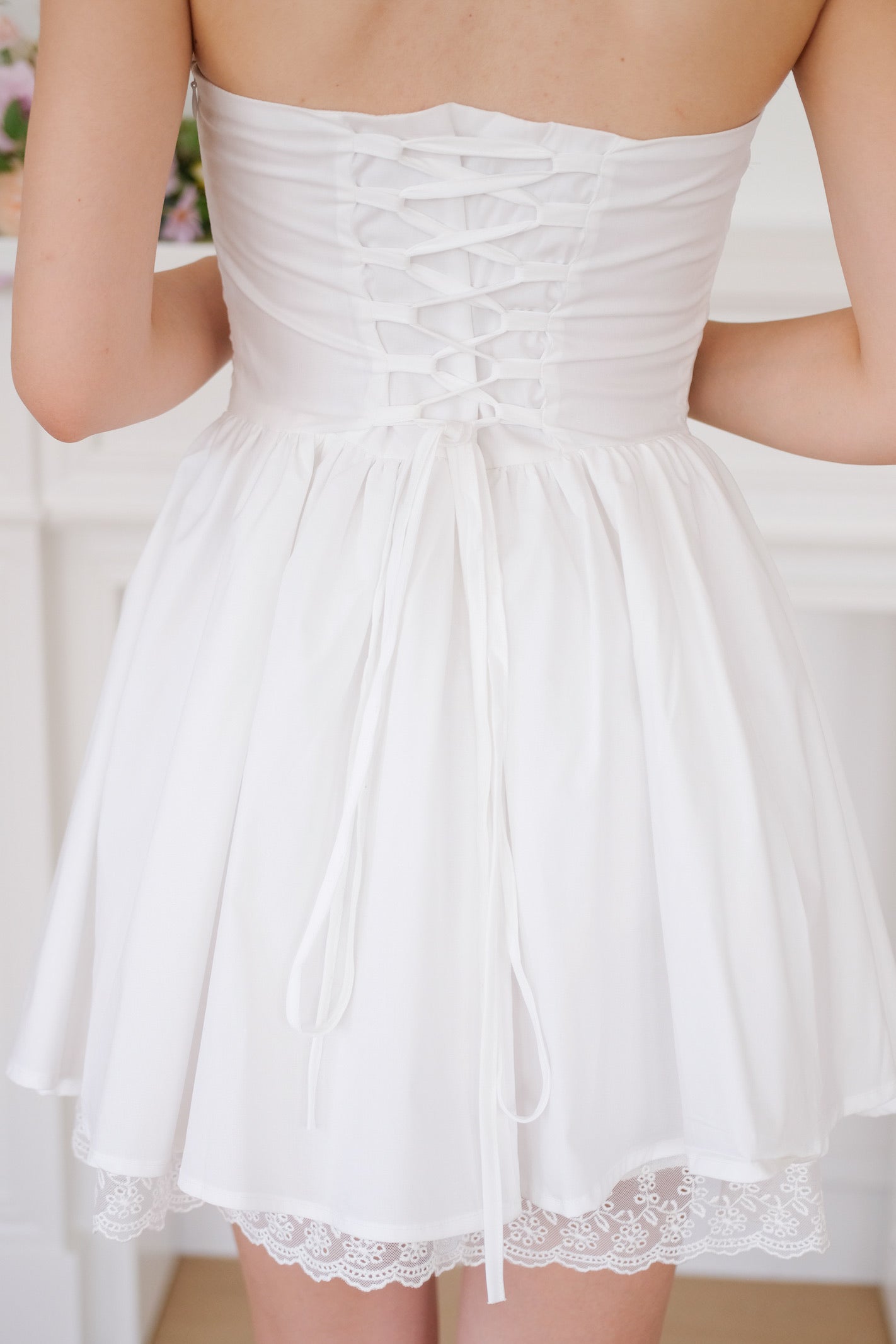 Avaline Lace Corset Tube Dress (White)