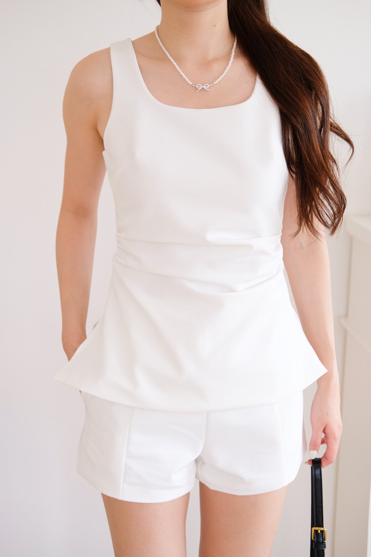 Cooper Ruched Flare Top (White)