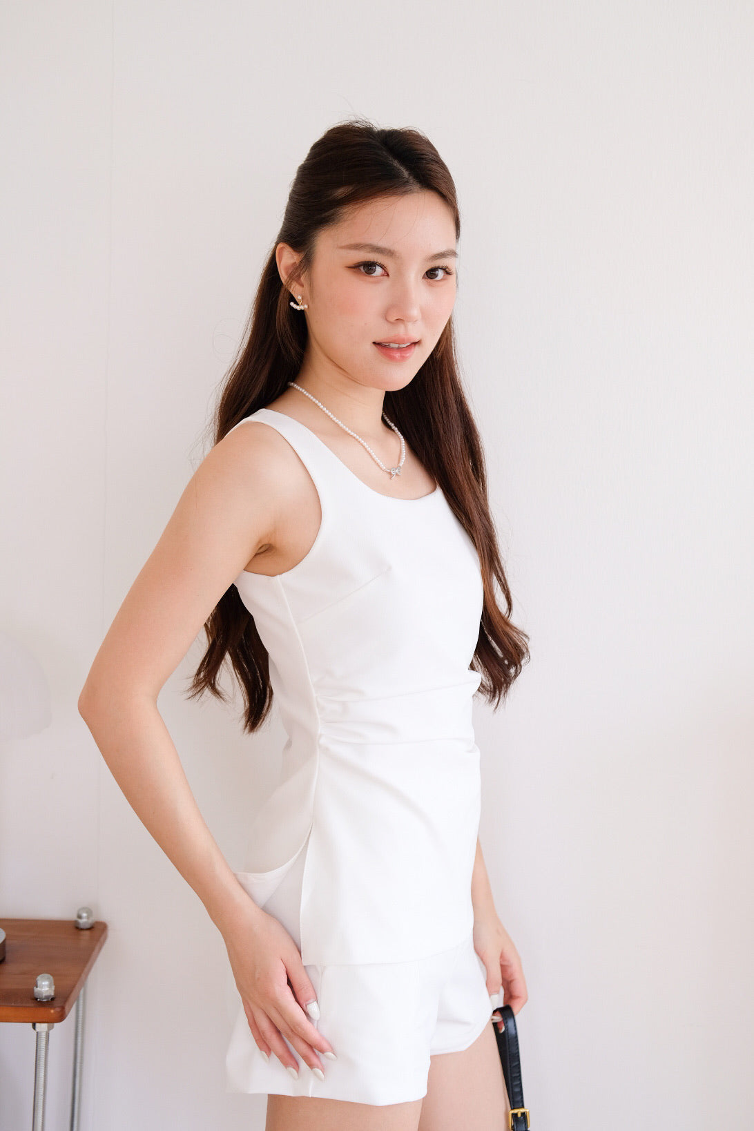 Cooper Ruched Flare Top (White)