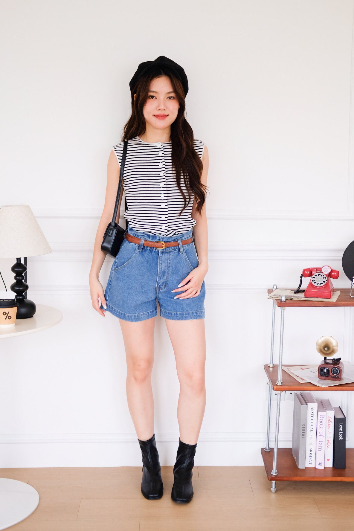 Alden Button Knit Tank Top (Stripes)