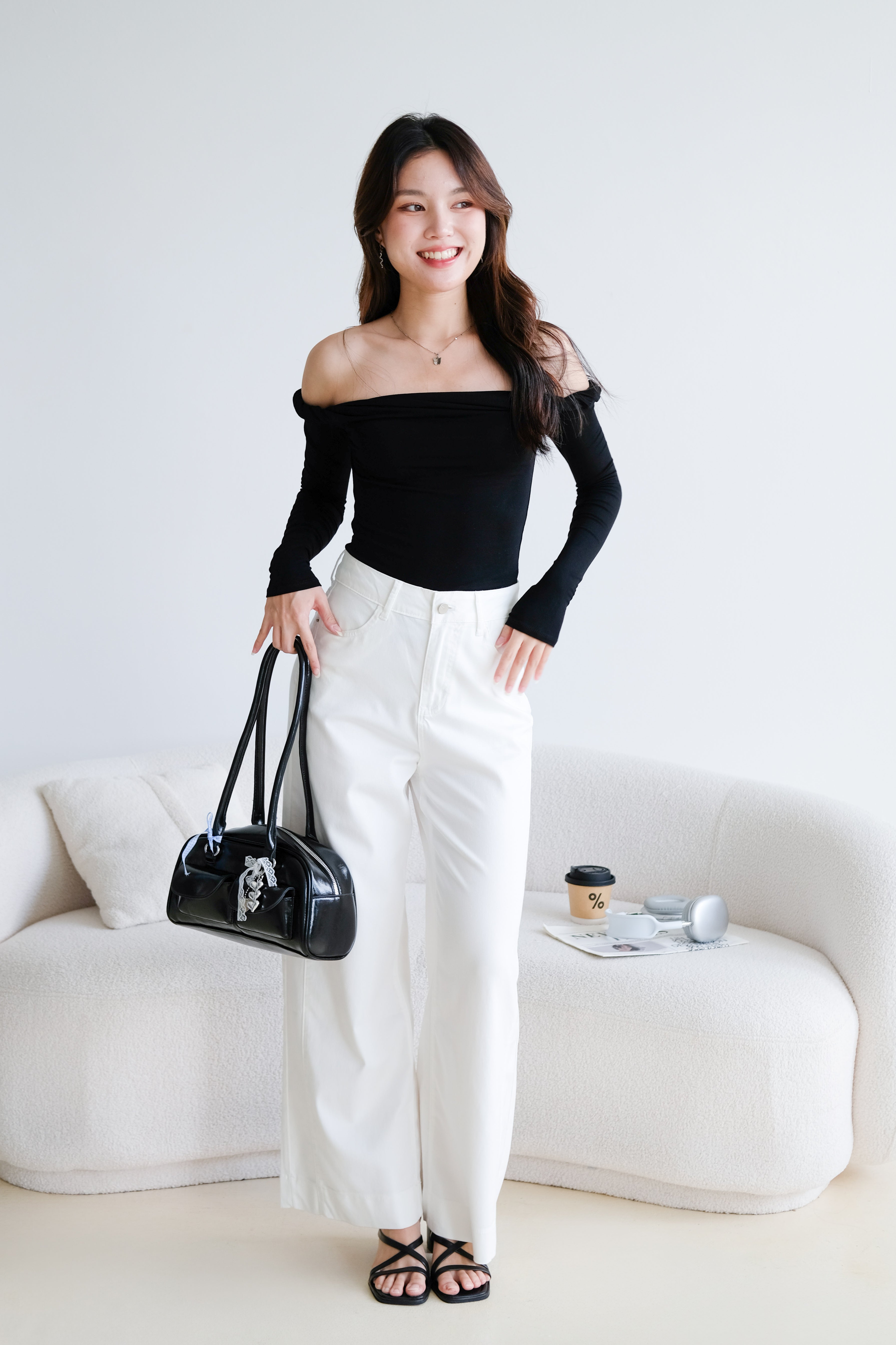 Level Up Twist Off Shoulder Top (Black)