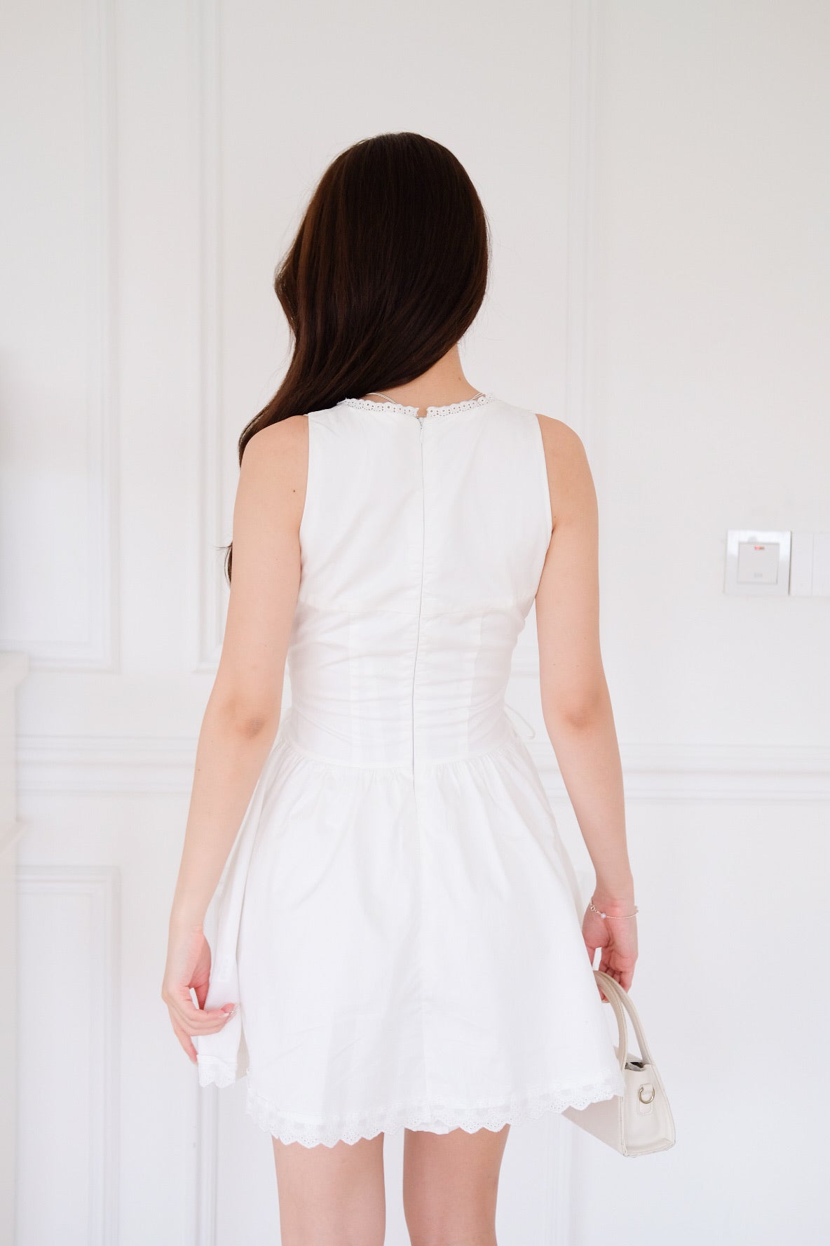 Elaine Lace Up Skater Dress (White) [ETA 10 Sept]