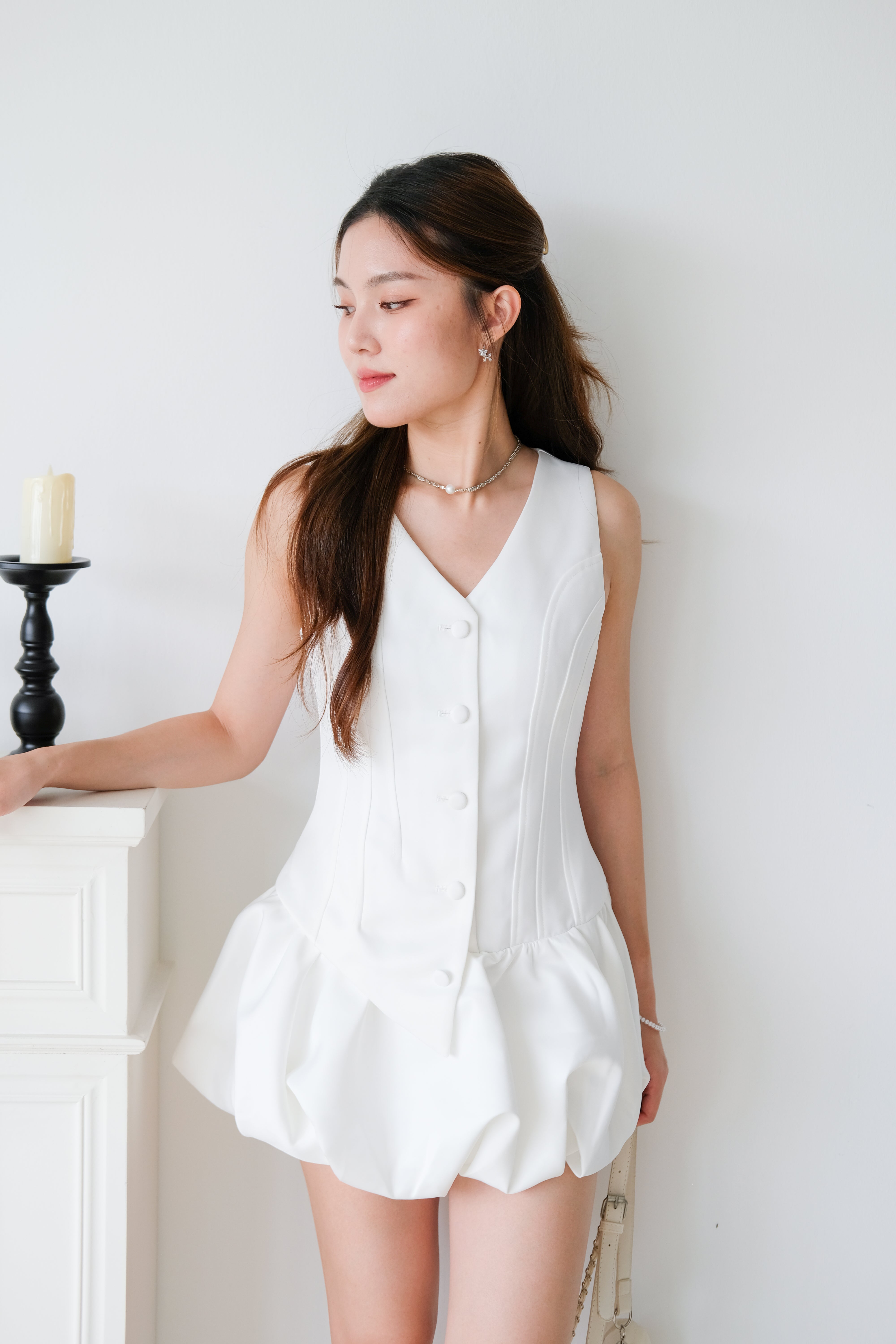 Elise Sculpted Bubble Dress (White)
