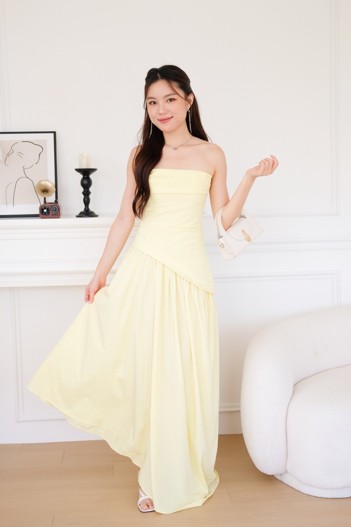 Kellie Asymmetrical Tube Maxi Dress (Sunshine Yellow)